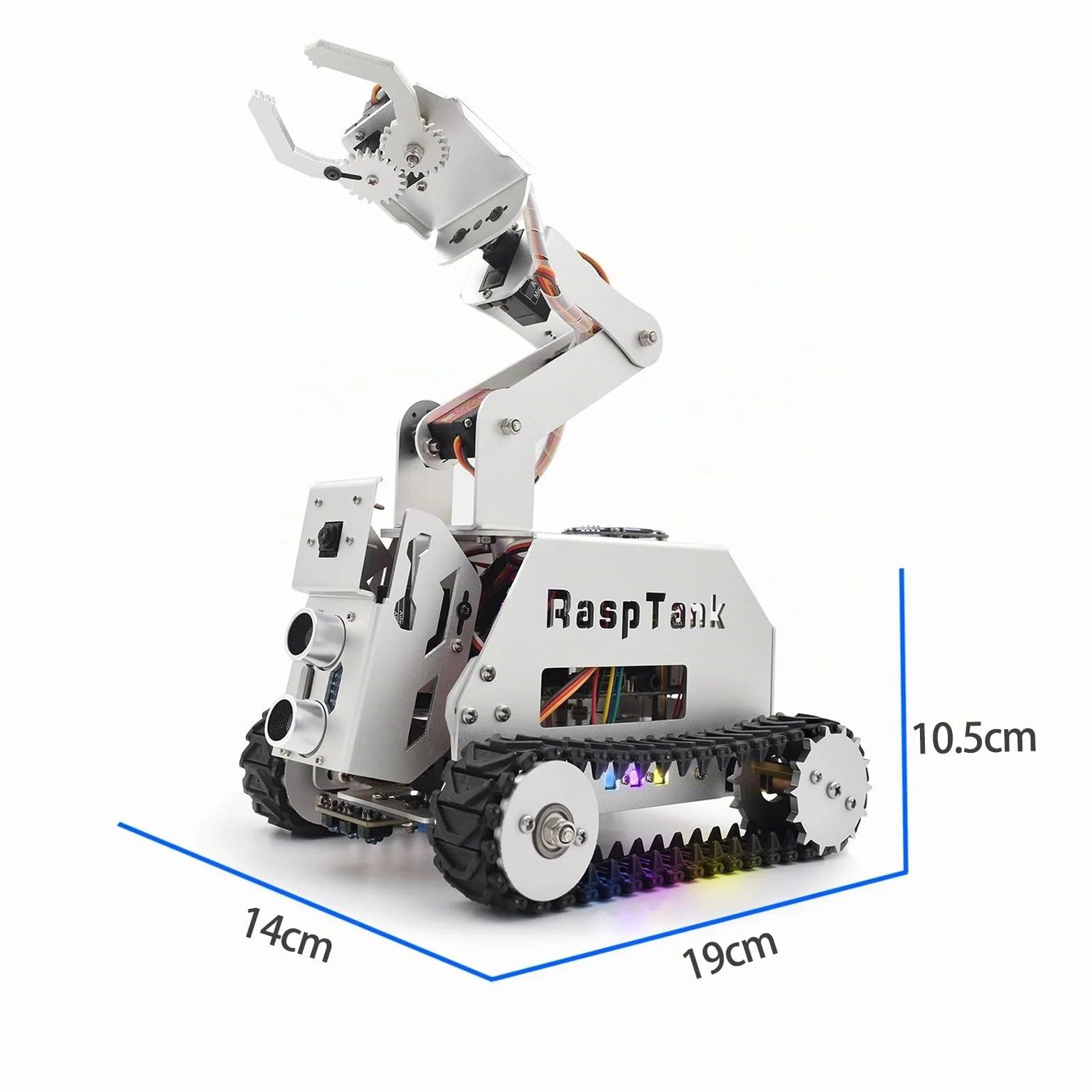 Adeept RaspTank - Kit de Coche Inteligente de Metal para Raspberry Pi 5/4B/3B/3B+ (Placa no incluida), Robot rastreado por Tanque con Brazo robótico de 4 DOF, prevención de obstáculos, Seguimiento de
