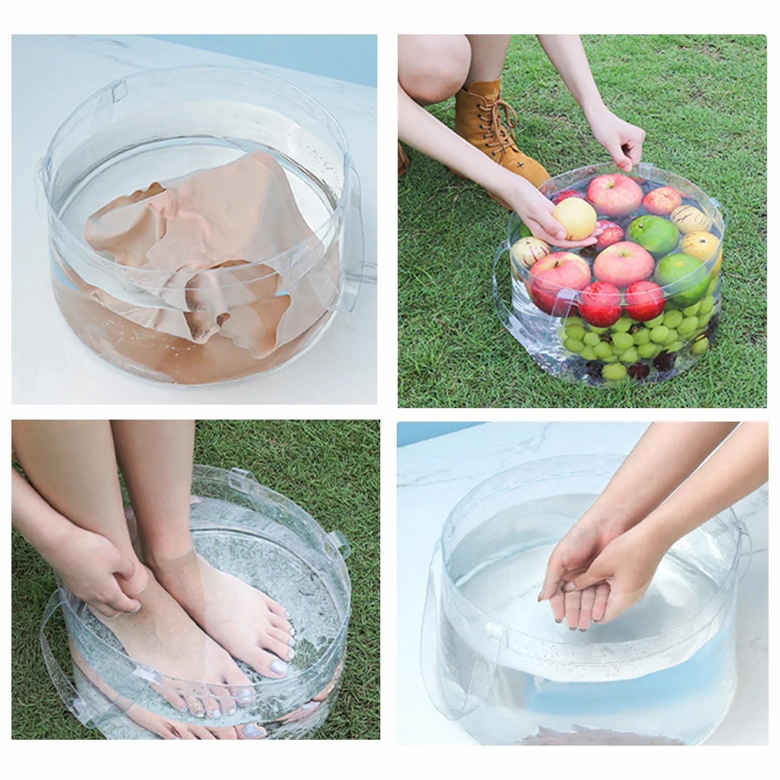 Cubeta de Agua Bañera Plegable Transparente con Asas para Ropa Baño Jardín