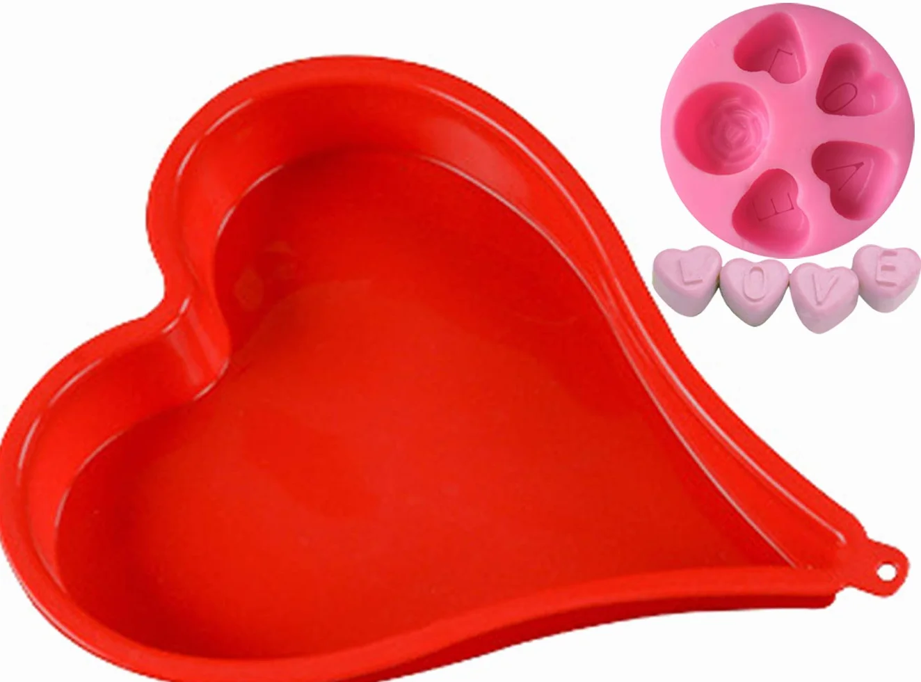 Molde de silicona para tartas (8 pulgadas en forma de corazón) y molde 3D (mini rosa de amor), bandeja para hornear para día romántico, hacer para tartas, tartas, quiche, decoración de