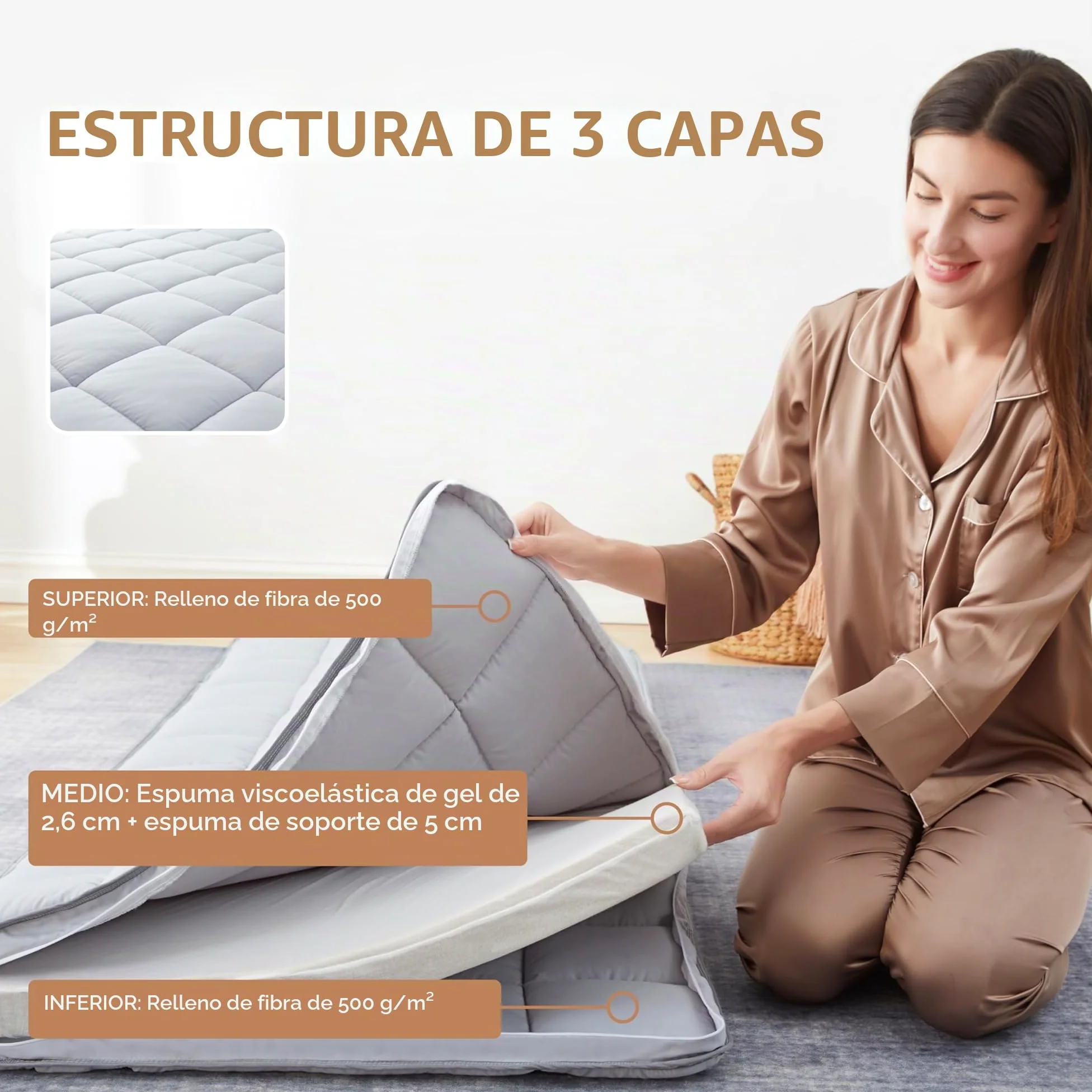 Jamdok Colchón individual enrollable de espuma viscoelástica con infusión de gel, funda lavable a máquina, almohadilla plegable para dormir, portátil (190 x 75 x 10 cm)