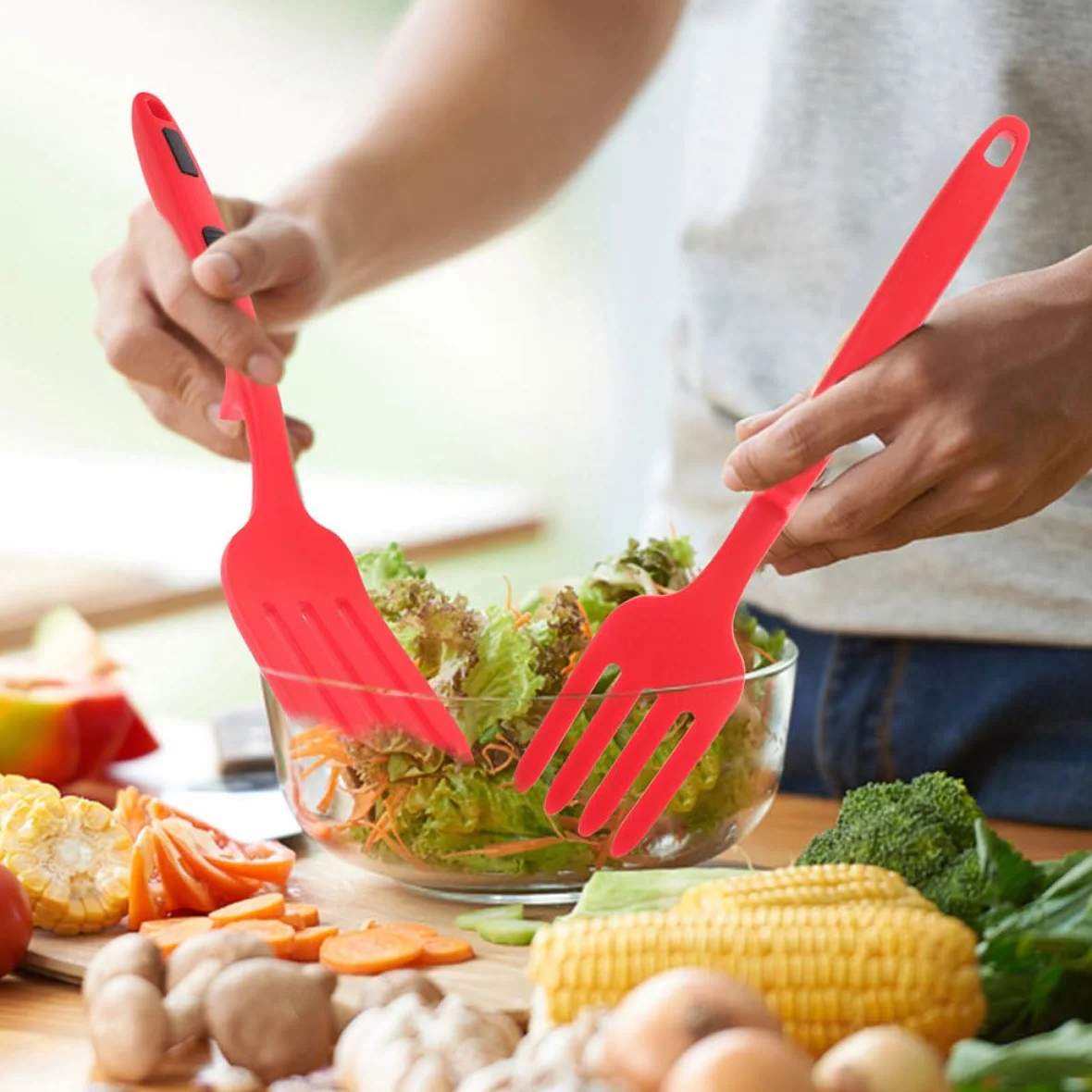 Ciieeo Tenedor de Silicona Flexible Horquilla Multifunción 2 Unidades para Cocina Ergonómico y Antiadherente para Pasta y Uso Doméstico