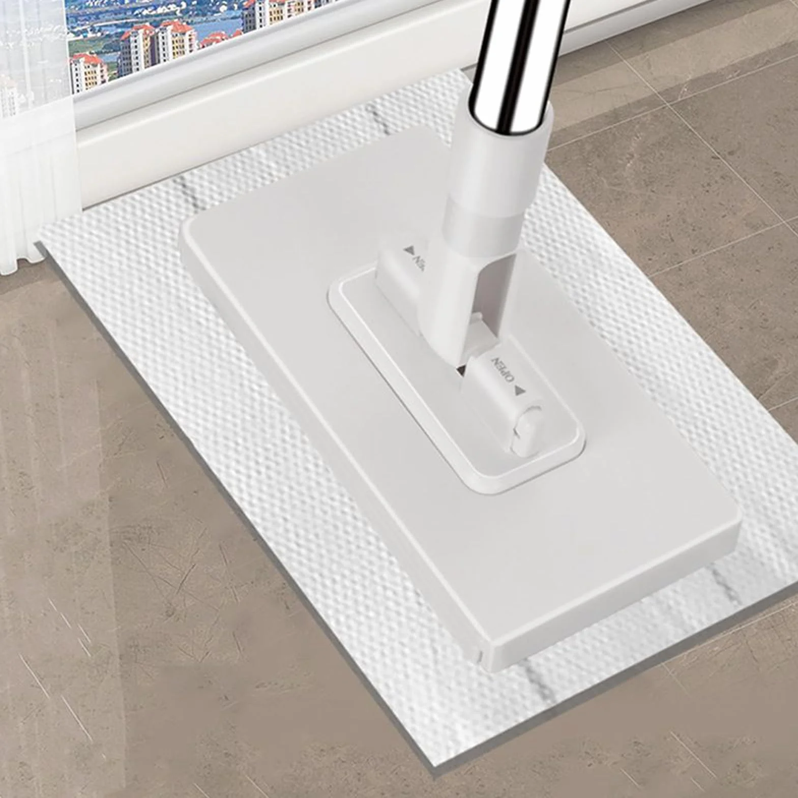 Genérico Mopa Incluye 4 Paños Reutilizables, 100×16×8,5cm Tipo Desmontable con Botón Pulsador Mopas, Fabricada En Resina De PP Y Varilla Telescópica De Acero Inoxidable, para El Hogar Y La Oficina