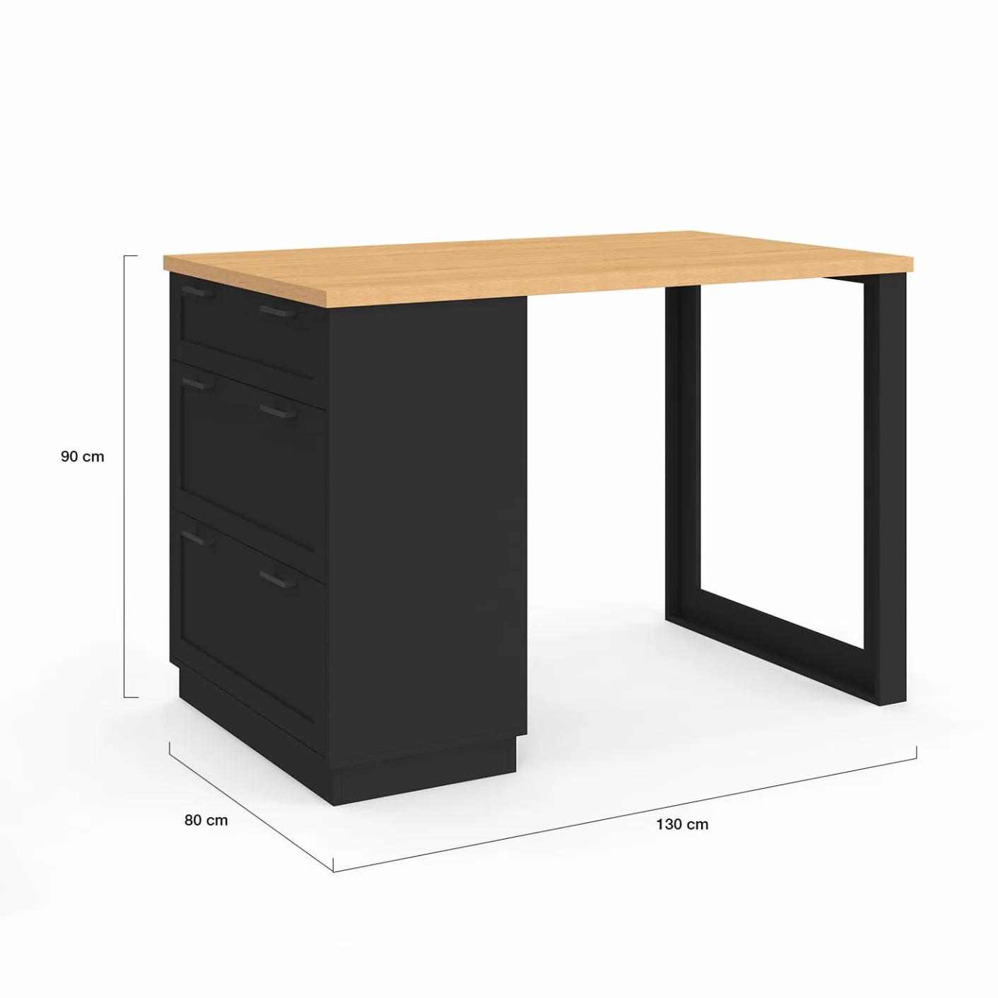 IDMarket – Ilot Central – Comedero de pie 4 personas VITO 130 cm cacerola 3 cajones negro y bandeja madera