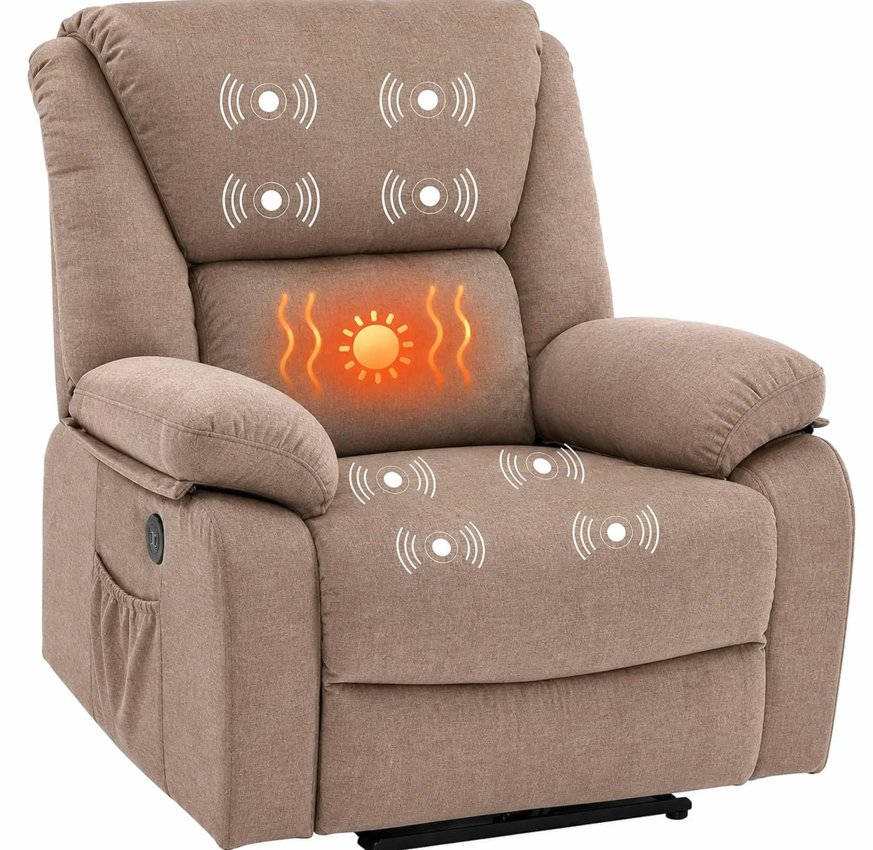 DUPI Sillón Relax Eléctrico Masaje Chicago, Sillón Masaje,con Calor Lumbar, reclinable,Microfibra (New Capuchino)