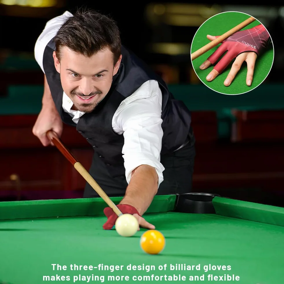 flintronic Guante De Billar Guantes, Guantes De Billar de la Mano Izquierda Ajustable, Guante de Billar Snooker 3 Dedos, Transpirables y Antideslizantes