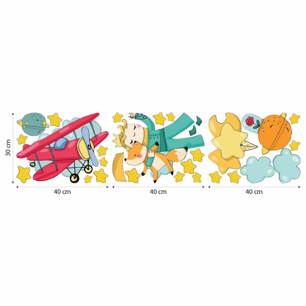 Pegatinas Pared Infantil Ecológico Hipoalergénico Efecto Tela Suave Fábula El Principito Decoración Reposicionable Pared Habitación Niños Bebés Recién Nacidos Adhesivo Papel Pintado