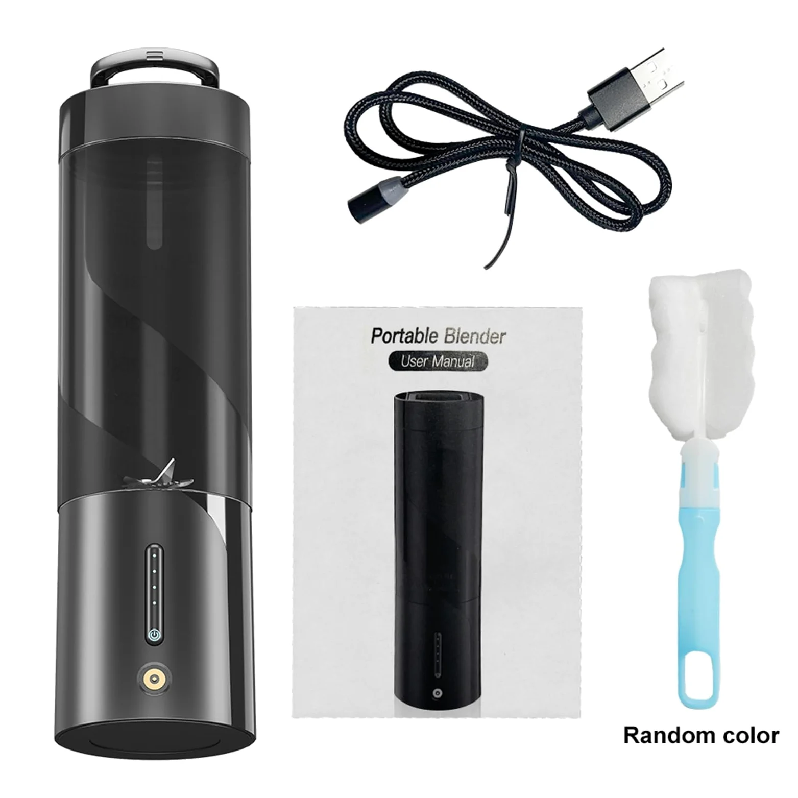 Licuadora portátil, capacidad de 450 ml, licuadora de tamaño personal de 15 W con carga magnética, vaso exprimidor eléctrico de 6 cuchillas para deportes, viajes, gimnasio, al aire libre (negro)
