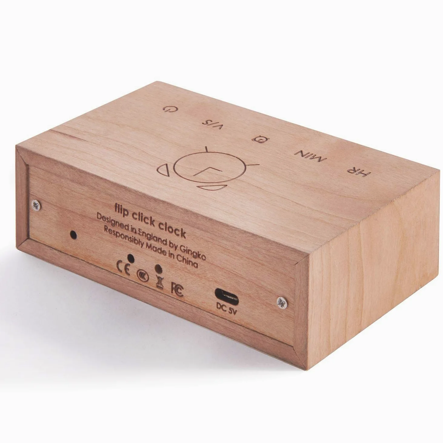 Gingko - Reloj Despertador LED Flip Click Clock, con activación al Sonido y una Nueva tecnología Flip, Recargable, con Controles táctiles Grabados con láser, Varios Acabados de Madera