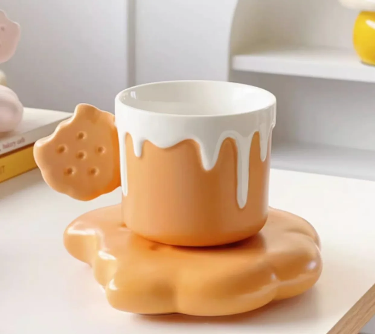 Taza de Café de Té Tazas Creativas Con Forma De Helado, Taza De Cerámica Resistente A Altas Temperaturas Para Beber, Taza De Desayuno Para El Hogar para té de la tarde(B)