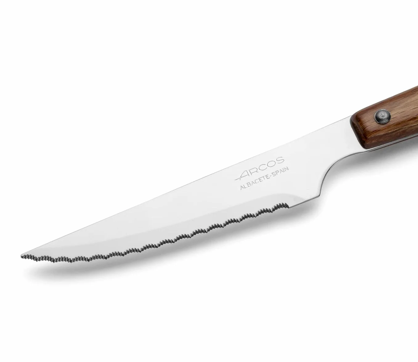 Arcos Cuchillos Carne | 6 pzas | Cuchillos chuleteros Set Cuchillo de Mesa Sierra | Mango Madera | Hoja 110 mm | Cuchillos Carne Mesa | Apto lavavajillas | Envase Carton | Ecologico