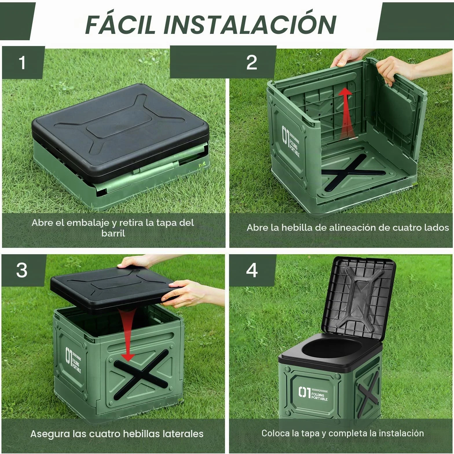 Baño Portátil WC Camping Inodoro Portátil Adultos Baño Seco Camper (Verde)