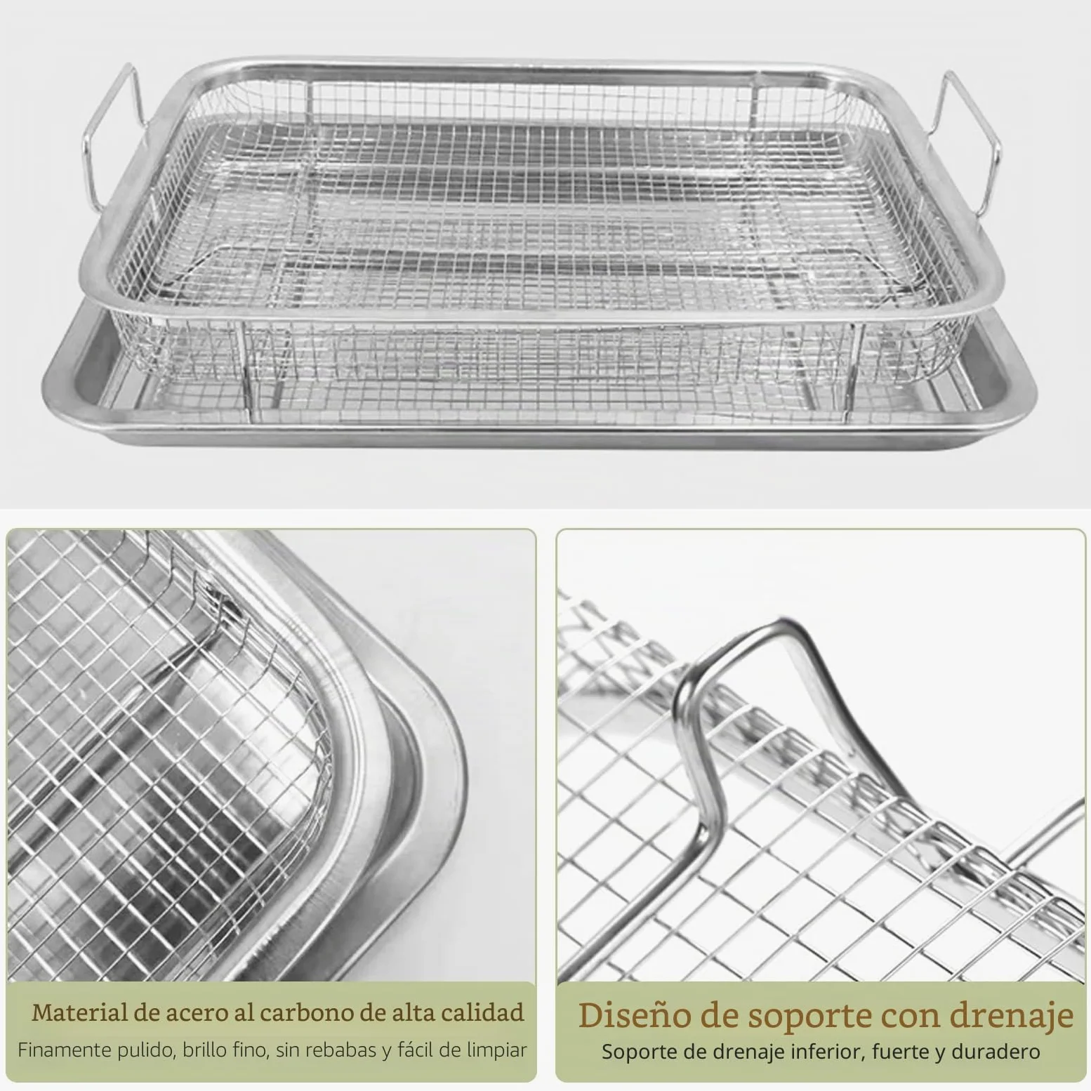 Bandeja de horno con rejilla de enfriamiento, 29 x 39 x 6 cm, acero inoxidable, bandeja para hornear y rejilla para tartas, menos pegajosa, cesta para hornear galletas, parrilla y refrigeración, apta