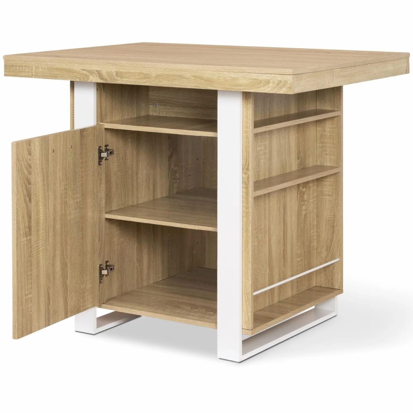 IDMarket - Ilot Central Phoenix 110 cm Madera y Blanco con almacenamiento
