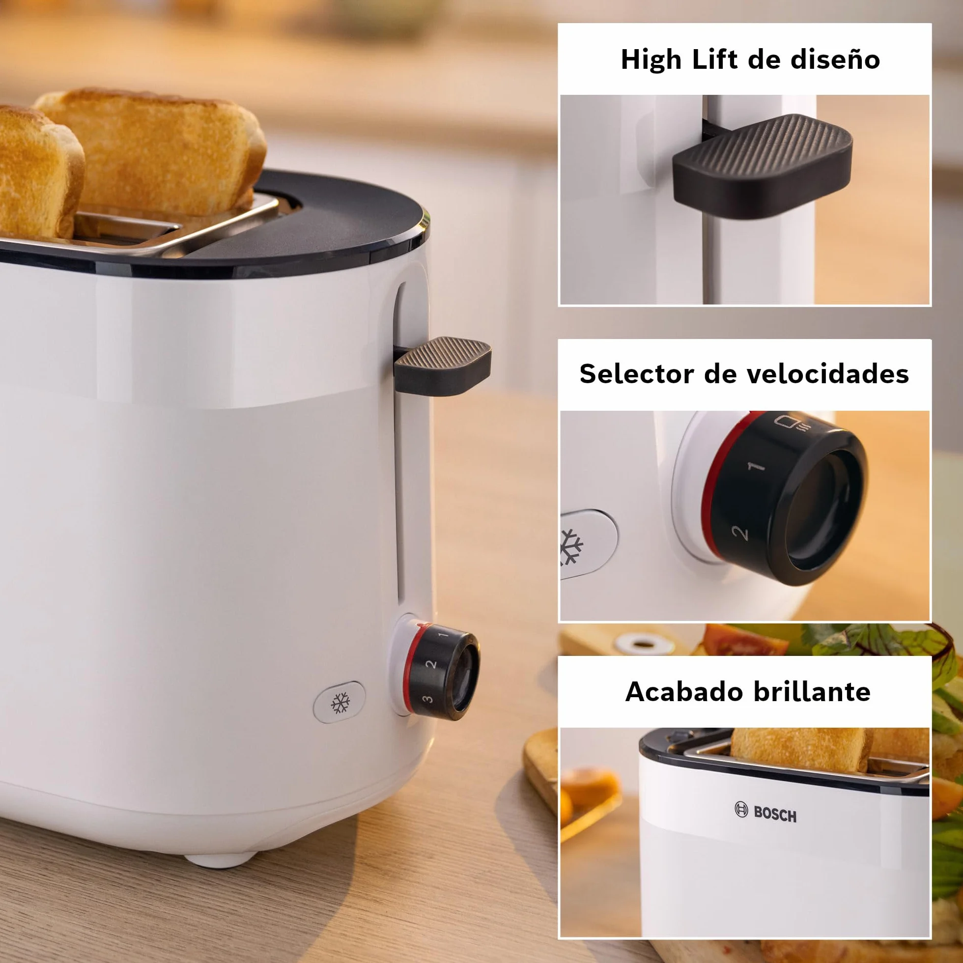 Bosch - Tostadora, MyMoment, 2 ranuras, Recalienta, Descongela, High-lift, Blanco, TAT2M12