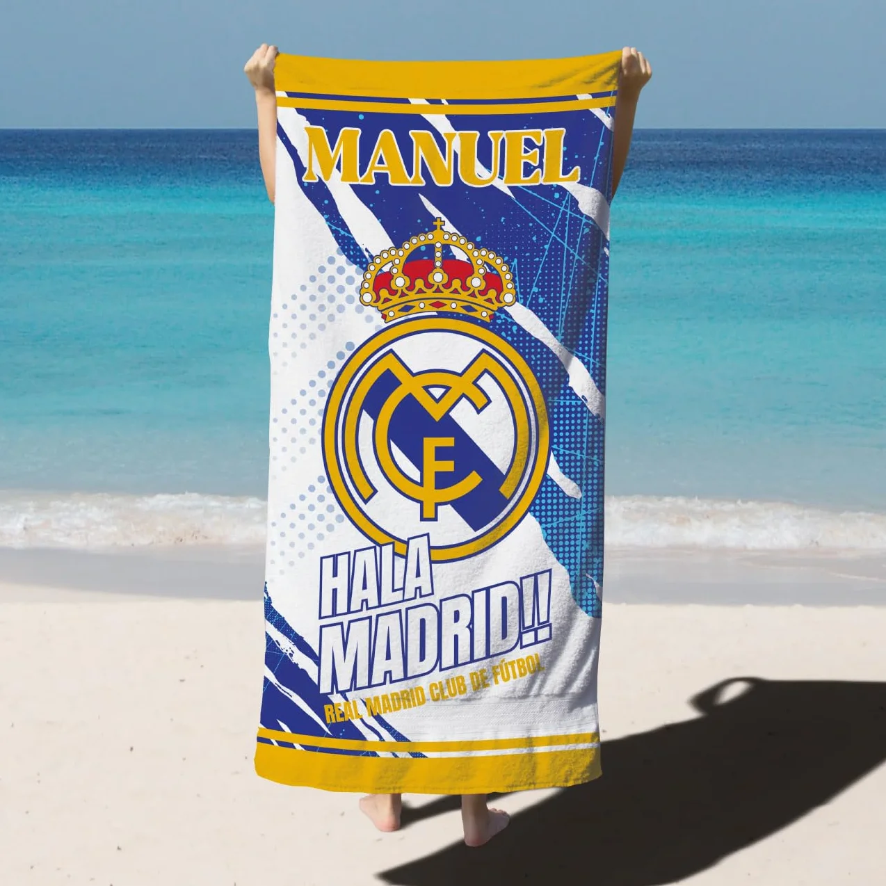 ZPBULI+ Toalla Playa Personalizada con Nombres, con O SIN Escudo - Toalla de fútbol - Toalla Personalizada para Baño, Playa y Piscina