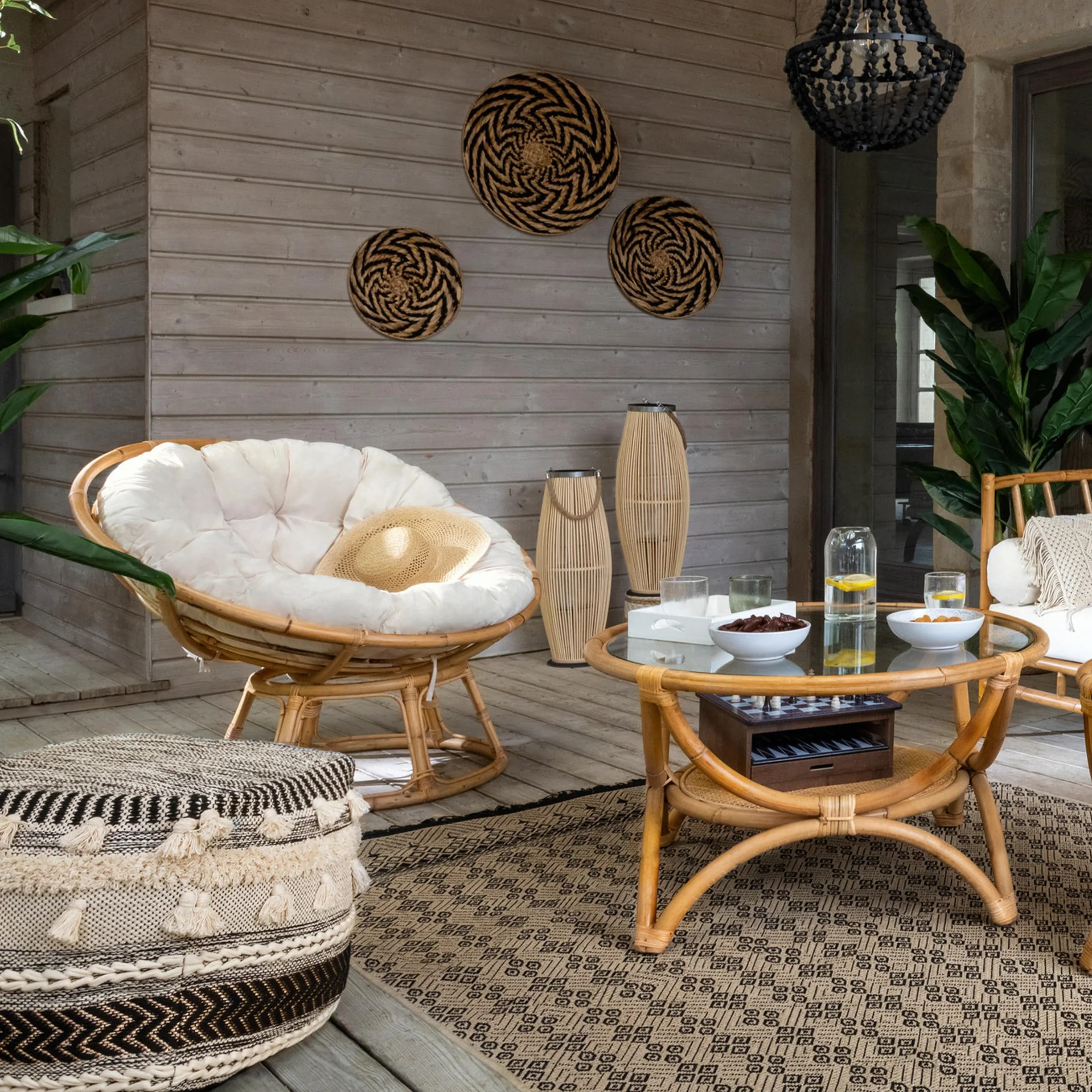 Atmosphera Interior Designer - Sillón de ratán Seram - Cómoda Silla Papasan con cojín - Interior y Exterior - Muebles de jardín, terraza, balcón, Sala de Estar