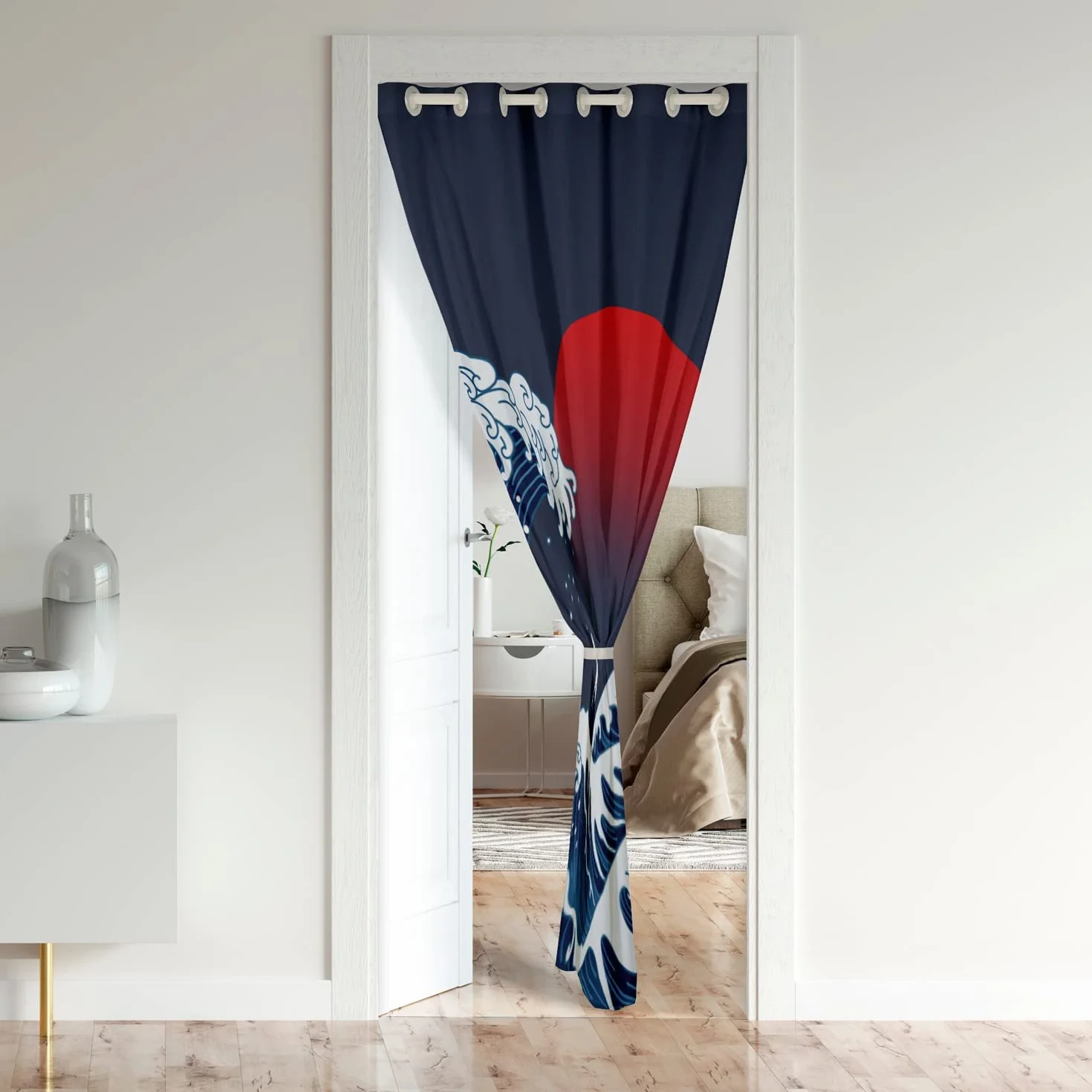 Cortina de puerta de onda japonesa para puerta, 132 x 203 cm, tratamientos de ventana de puesta de sol, decoración del hogar, olas de mar, cubierta de cortina divisora de habitación, cubierta de cort