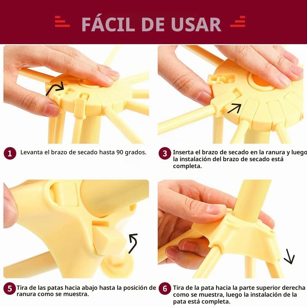 Estante de secado de pasta plegable - Estante de secado de pasta con secador de fideos domésticos de 10 bar - Compacto Fácil de almacenar Instalación rápida (Amarillo)
