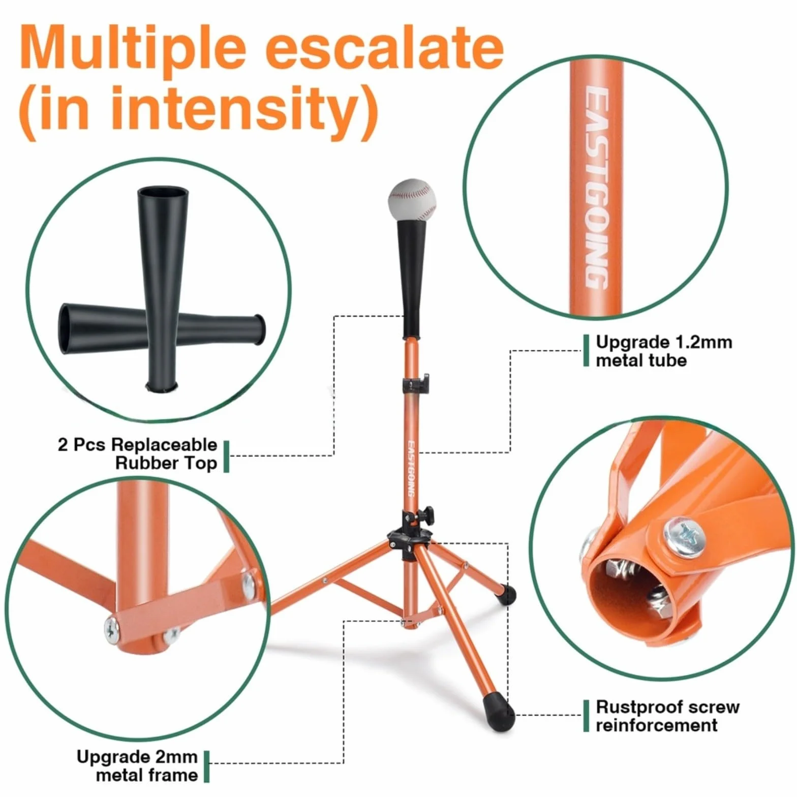 Camiseta ajustable de béisbol y sóftbol con soporte de bateo de tubo de hierro plegable para entrenamiento