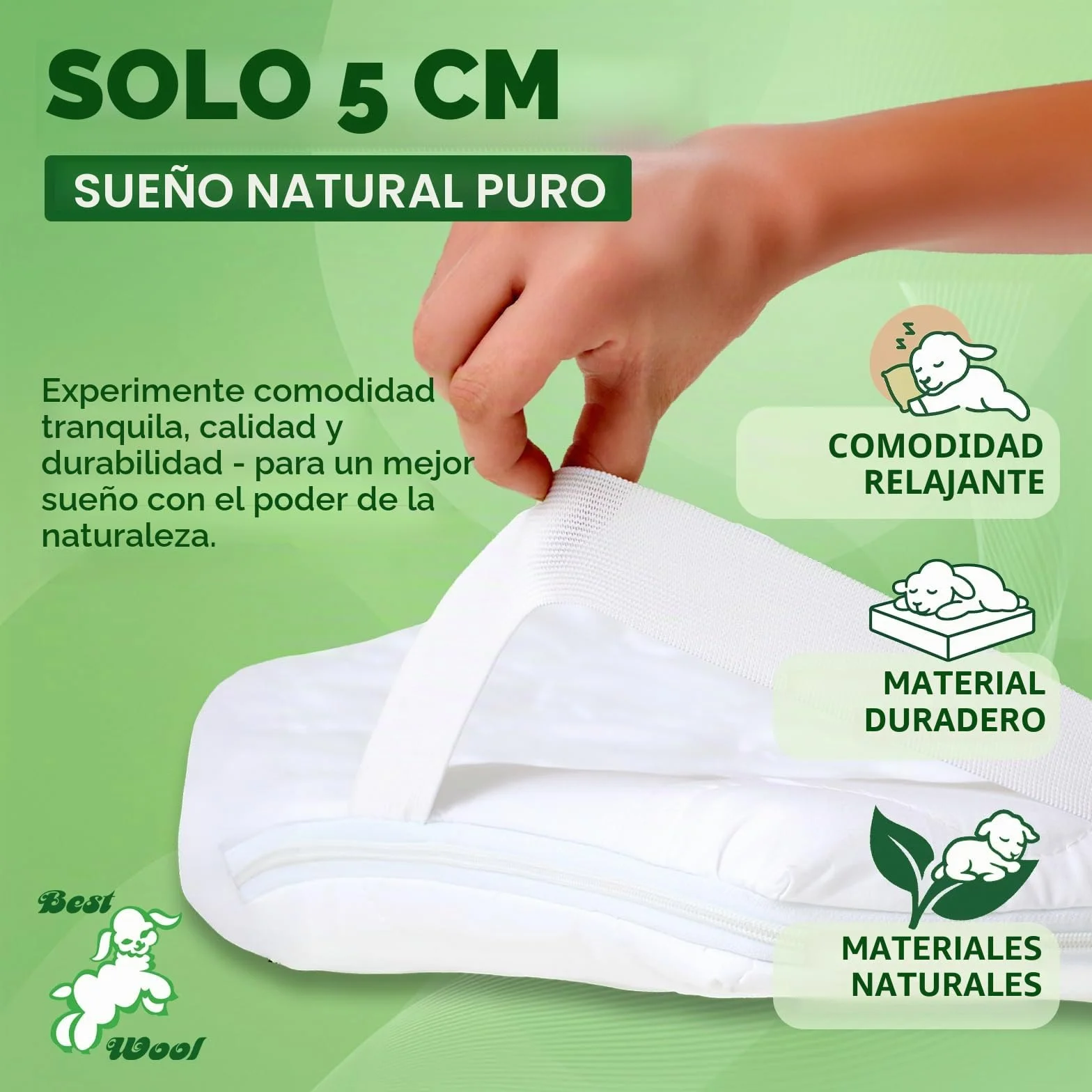 Topper Colchon 120x200 cm – Tsobrecolchon Hipoalergénico y Lavable con Confort Ergonómico - Mattress Topper para Dormir Cómodamente sin Dolores de Espalda