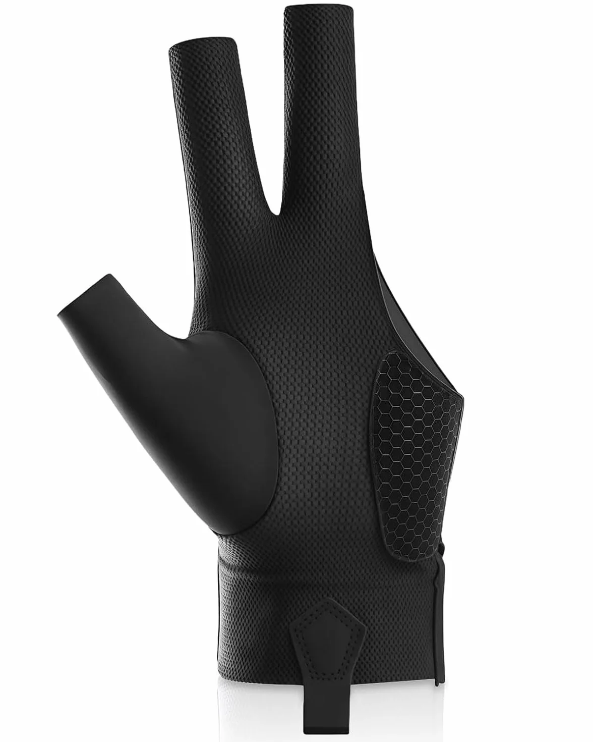 Guantes de Billar Transpirables y Antideslizantes - Abiertos de Tres Dedos, Ajustables, Para Snooker y Taco de Billar, Mano izquierda, Color Negro,1pcs