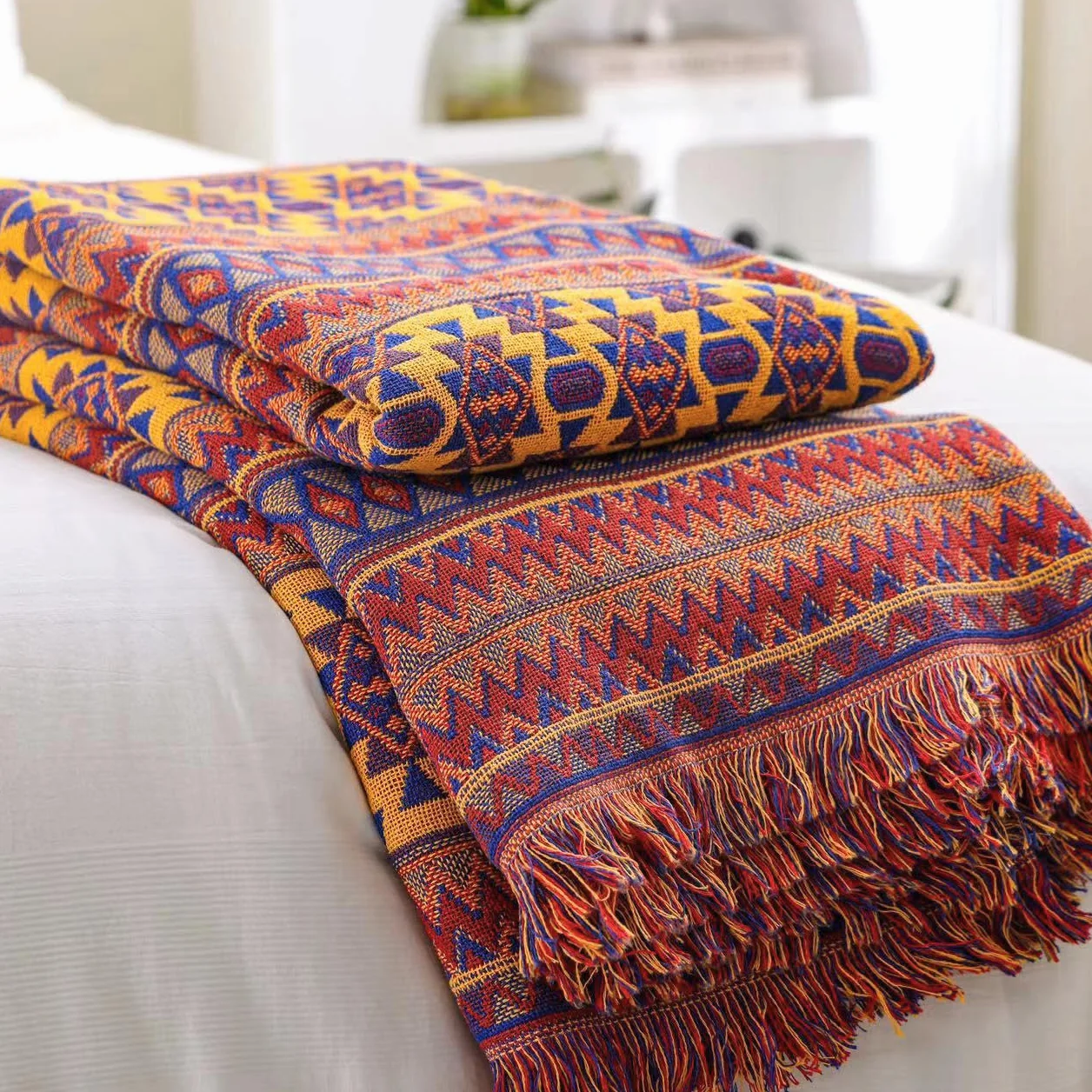 VANJOROY Manta bohemia grande para sofá de 2 y 3 plazas, manta extragrande para sofás, 100% algodón tejido a mano, manta de lujo para sillón, sofá y cama (230 x 250 cm)