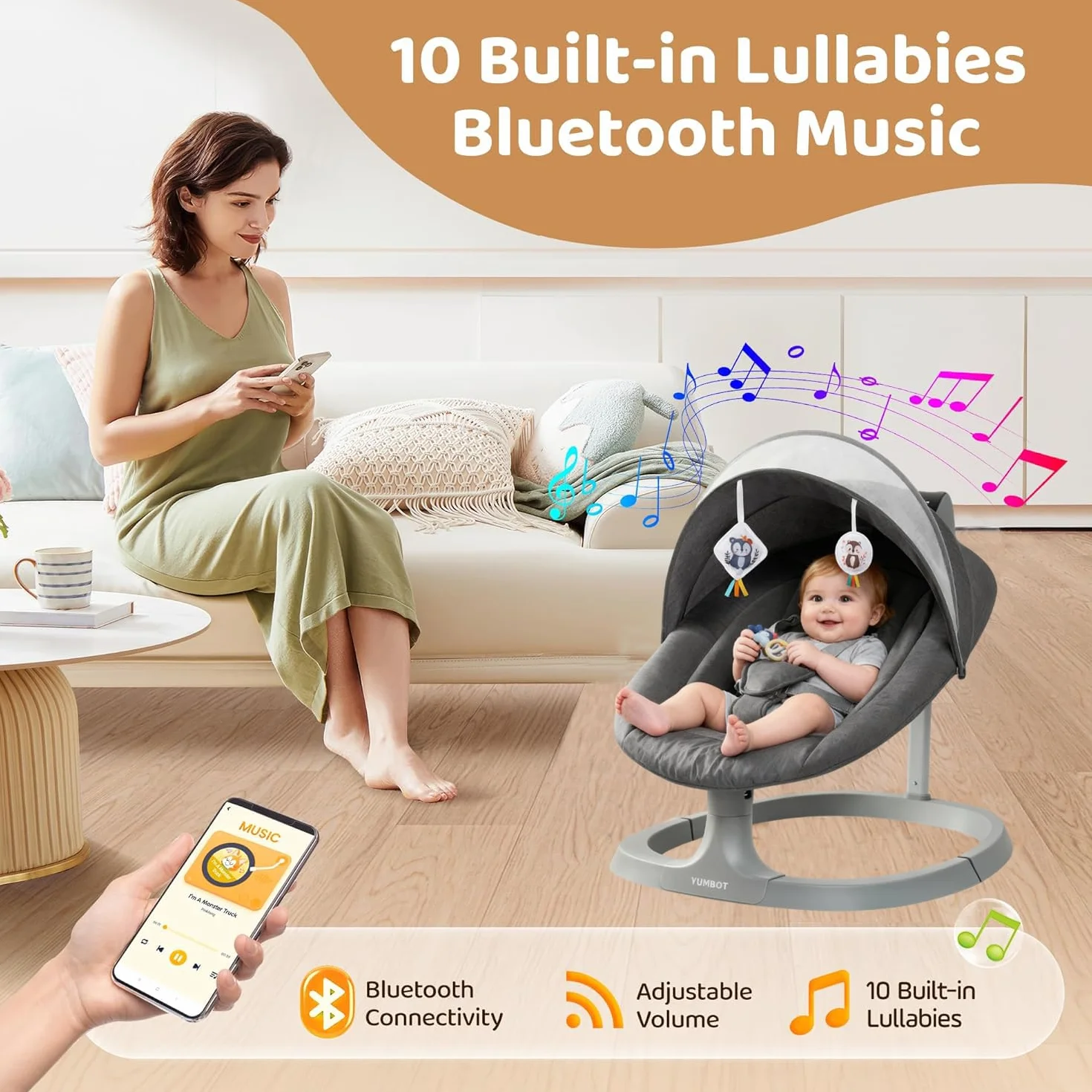 Hamaca de Bebé Eléctrica Mecedora 5 Puntos Mando a Distancia Bluetooth 0-12kg Gris Oscuro