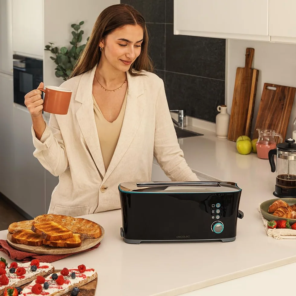 Cecotec Tostador Toast&Taste Extra B, 1000W de Potencia, Doble ranura larga para 2 Tostadas, Ranura XL, Apagado y Pop-up Automático, Recogemigas, Varillas Superiores, Autocentado