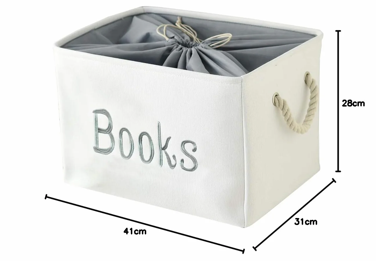 Cesta de Libros para Niños, Organizador de Almacenamiento Plegable con Cierre de Cordón
