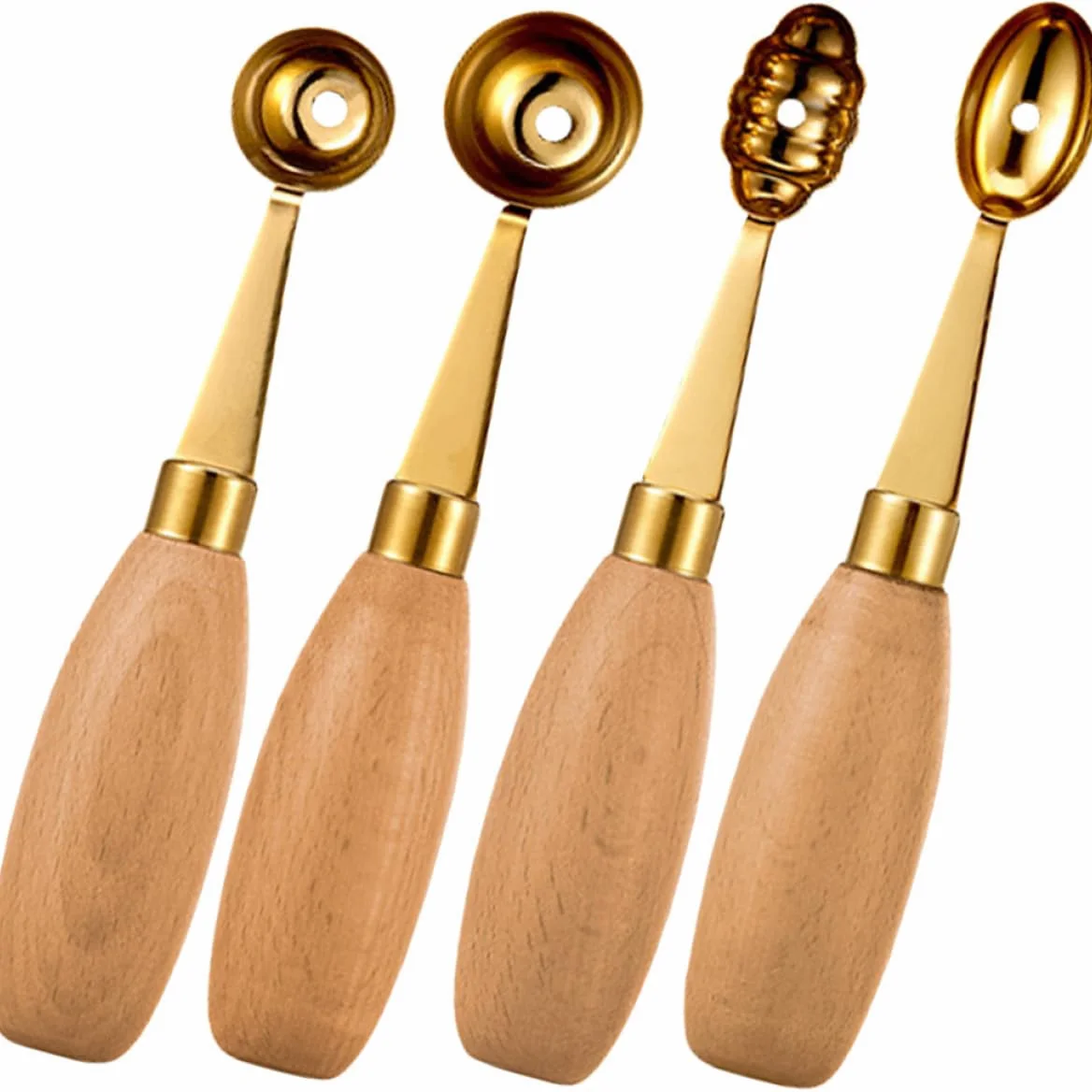 Hacer Bolas de Melón Juego de 4 Cucharas Redondas Fáciles de Usar de Acero Inoxidable y Madera Ideales para Postres Decorativos en Casa