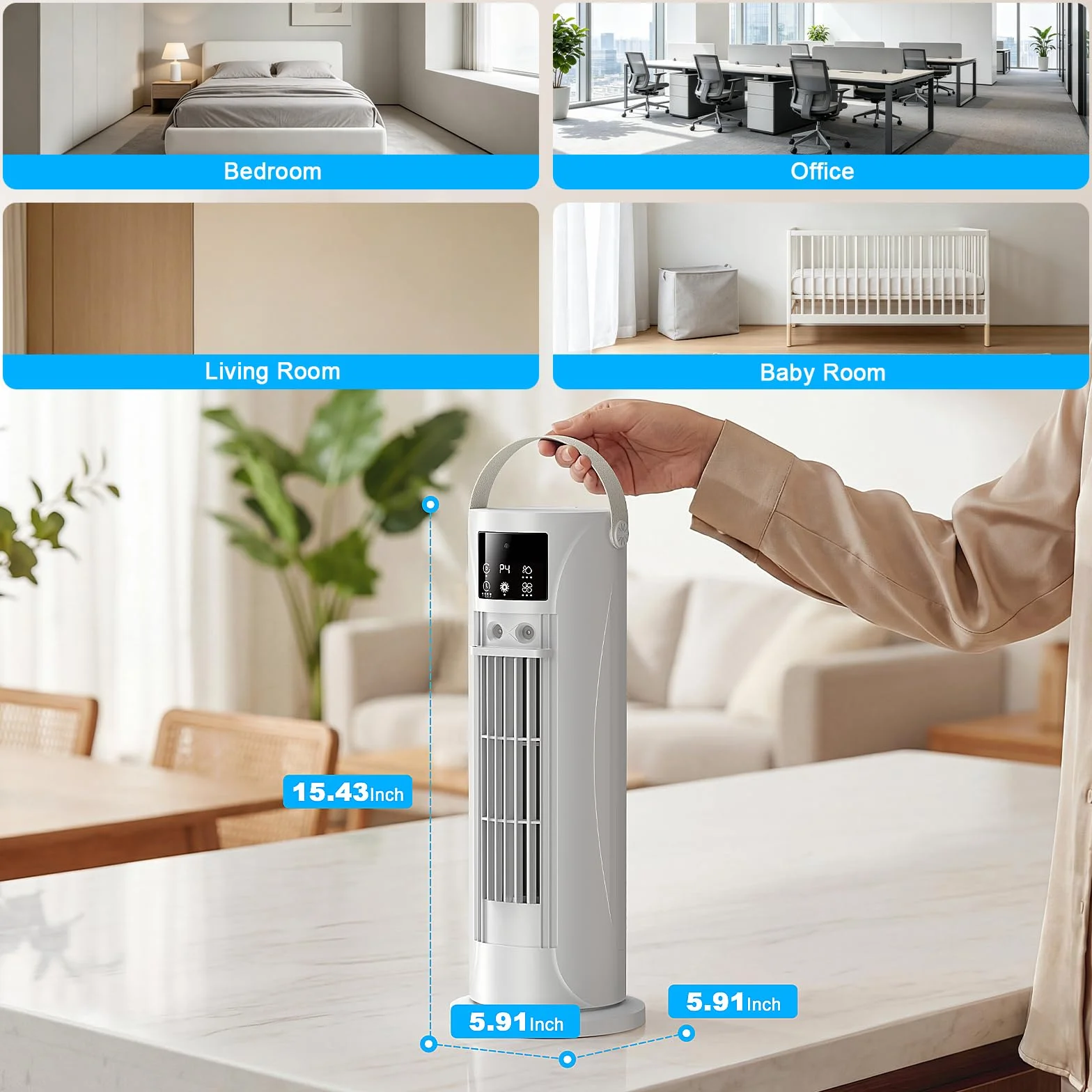 Aire Acondicionado Portátil – Mini Aire Acondicionado con Función de Refrigeración y Humidificación, 4 Niveles de Temporizador, Salida de Aire Oscilante de 120°, Oficina, Dormitorio（Blanco perla）