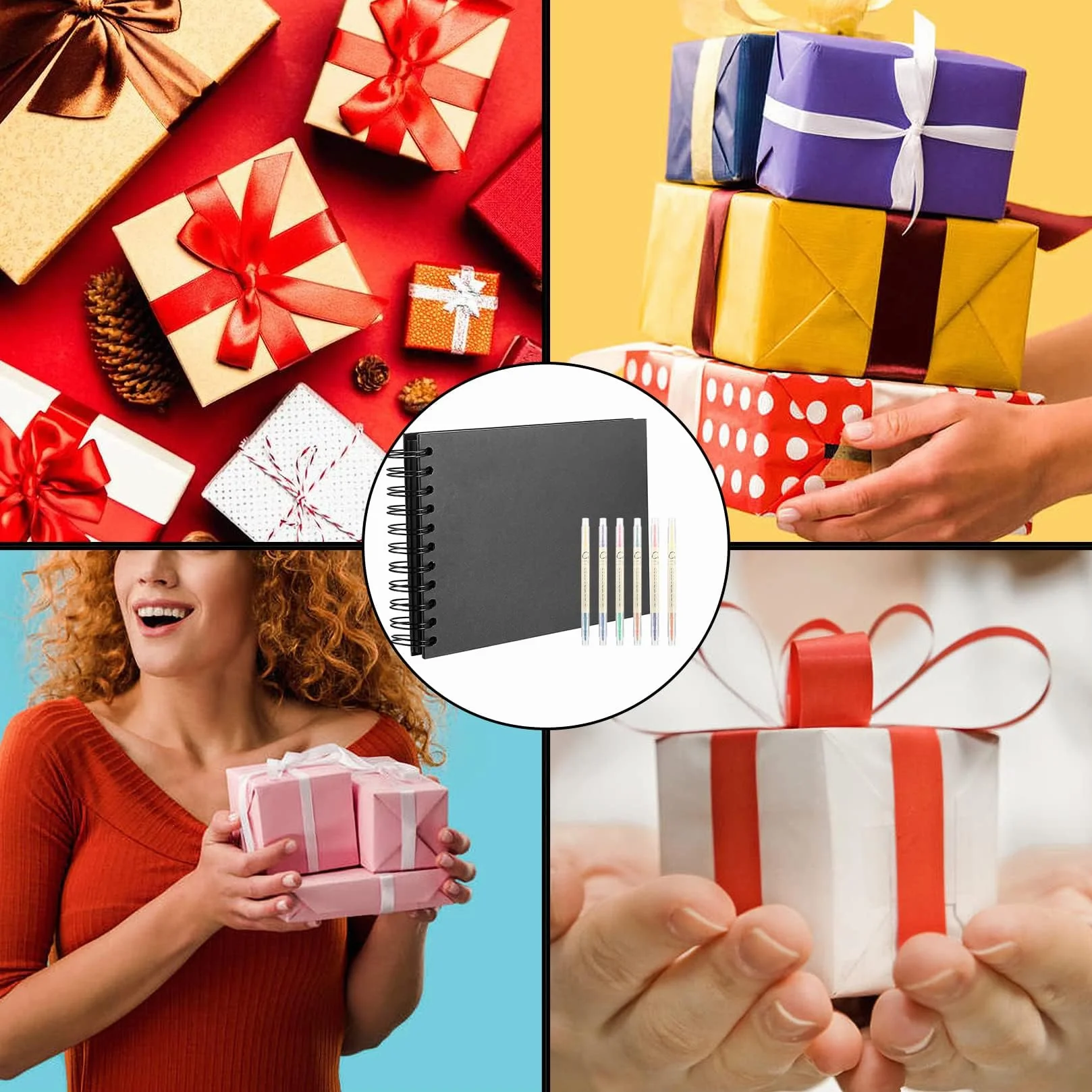 Álbum de Fotos de Bricolaje, Libro de Fotos A5 con 30 Páginas Negras, Álbum de Recortes Adhesivo en Blanco Album en Espiral para Bricolaje Aniversario Boda Regalo Cumpleaños Scrapbooking
