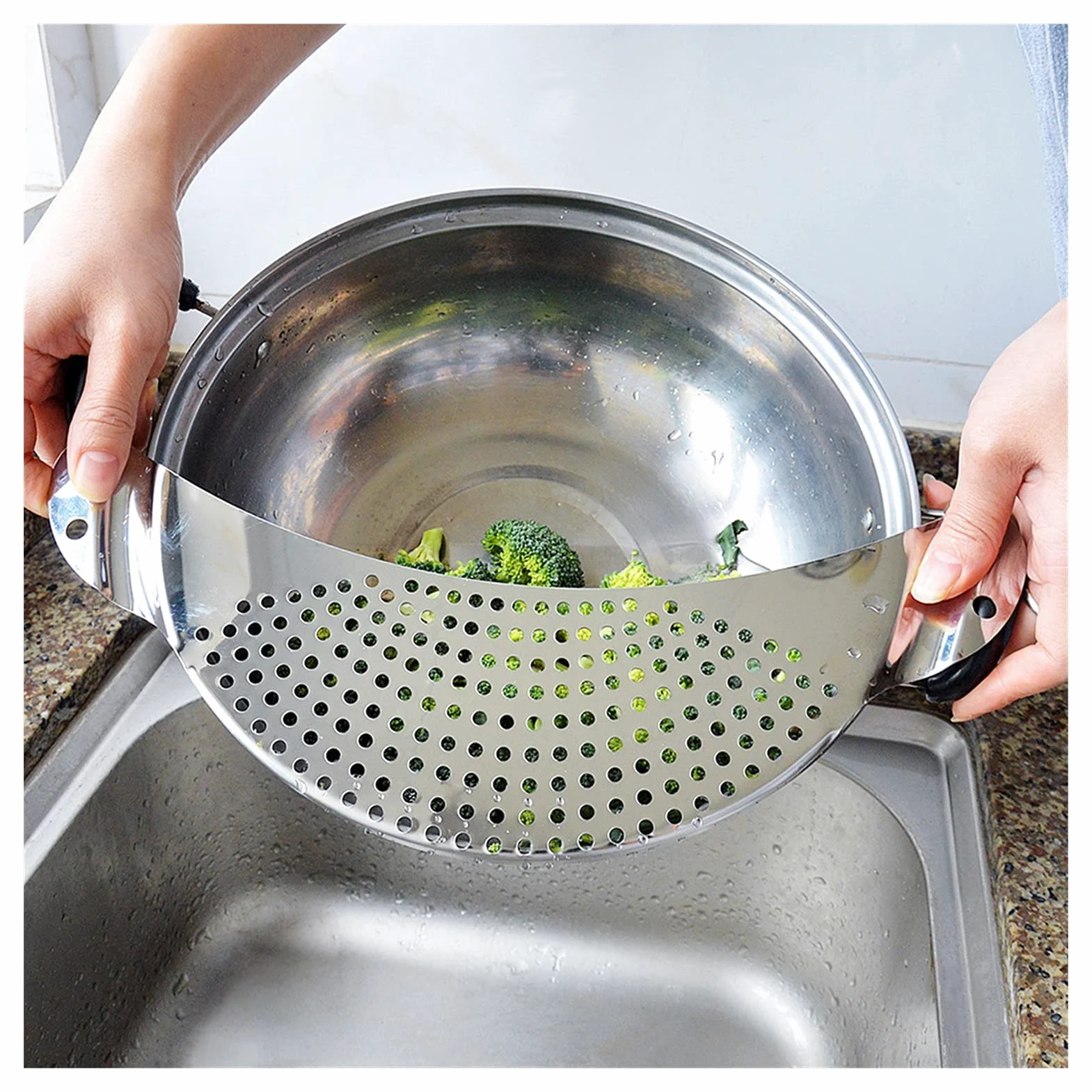 Colador Drenaje Cesta colador Olla Lado Embudo colador Acero Inoxidable Fugas a Prueba de Fugas Vegetal Lavado de Agua Filtro de Agua sartén Deflector Coladores de Alimentos