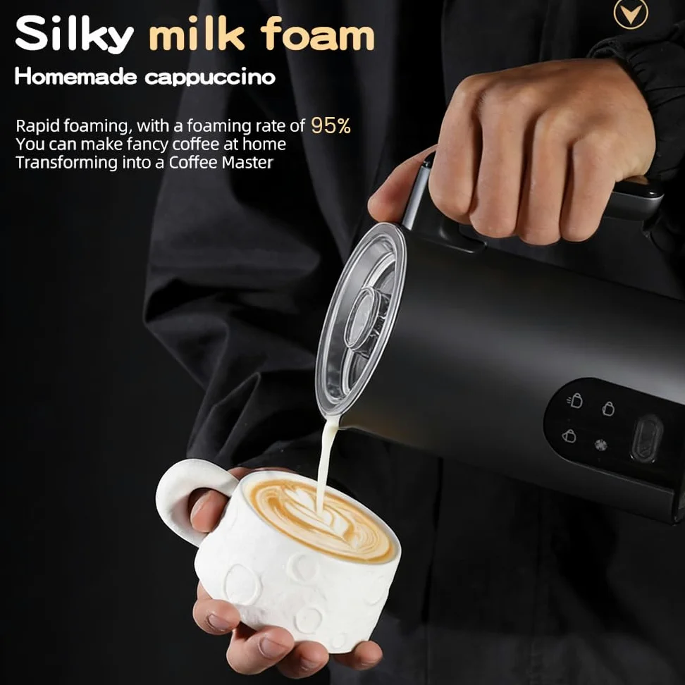 Espumador De Leche Eléctrico 4 En 1 con Calentador De Leche 350ml, Batidor Automático De Espuma Caliente Y Fría De Acero Inoxidable 304 para Café Latte Cappuccino Macchiato Chocolate Caliente