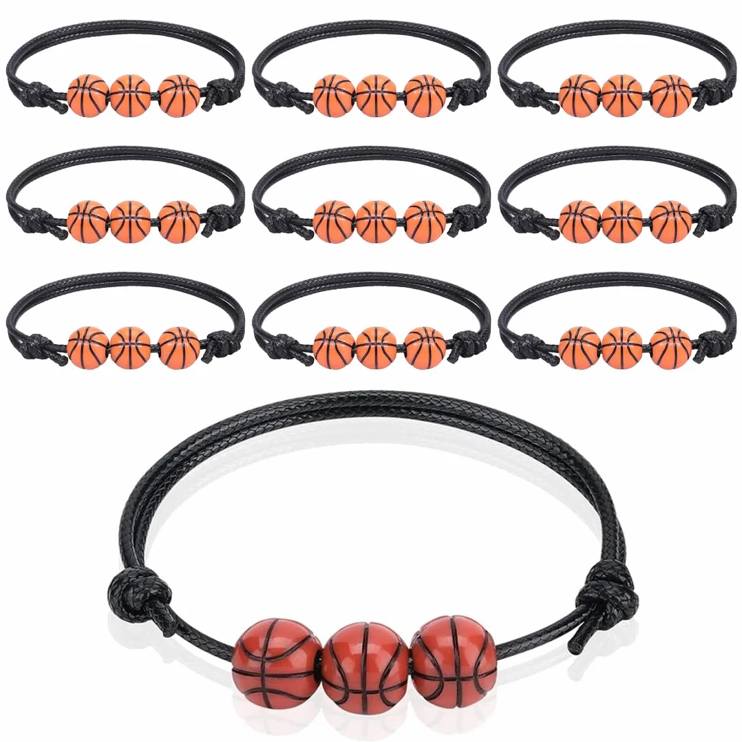 WeddHuis 10 Pcs Pulsera de Baloncesto Pulseras Inspiradoras de Equipo Pulsera de Baloncesto Trenzada Ajustable para Adolescentes Adultos Hombres Mujeres Jugadores de Baloncesto Equipos