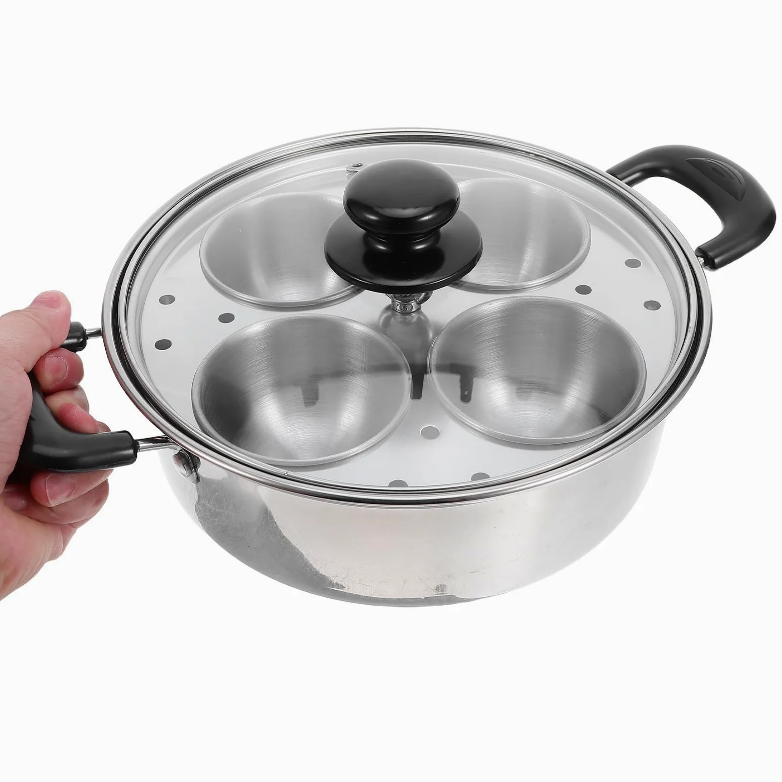 Operitacx Vaporera de Huevos de Acero Inoxidable para Cocina con 4 Tazas Desmontables y Tapa, Olla para Huevos al Vapor Adecuado para Desayuno en Casa