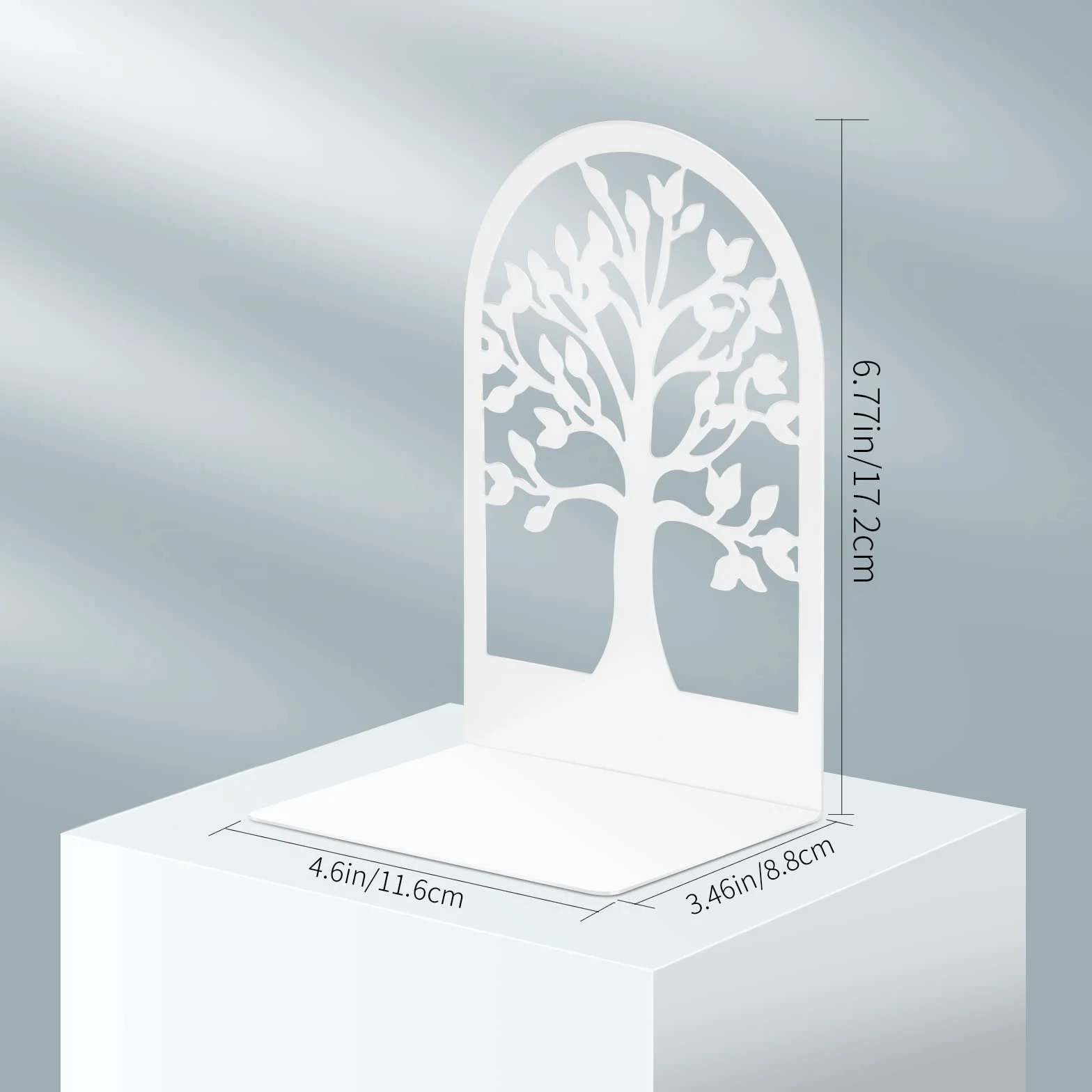 MSDADA 3 Pares de Sujetalibros de Metal para Niños, Diseño de árbol de la Suerte, Antideslizante Estantería para Oficina y Escuela Decoración Día del Niño Regalo (Blanco)