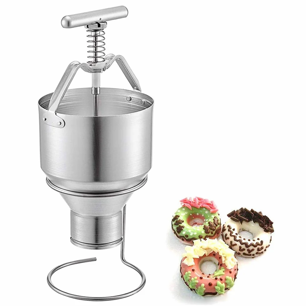 Máquina para hacer donas, dispensador de masa manual ajustable con soporte para hornear en casa y comercial