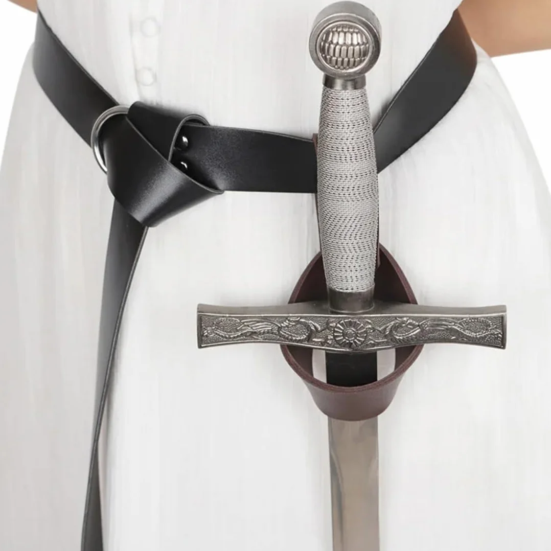 XPEX Cinturón Espada Vikinga Medieval Cuero Funda Colgante Marrón