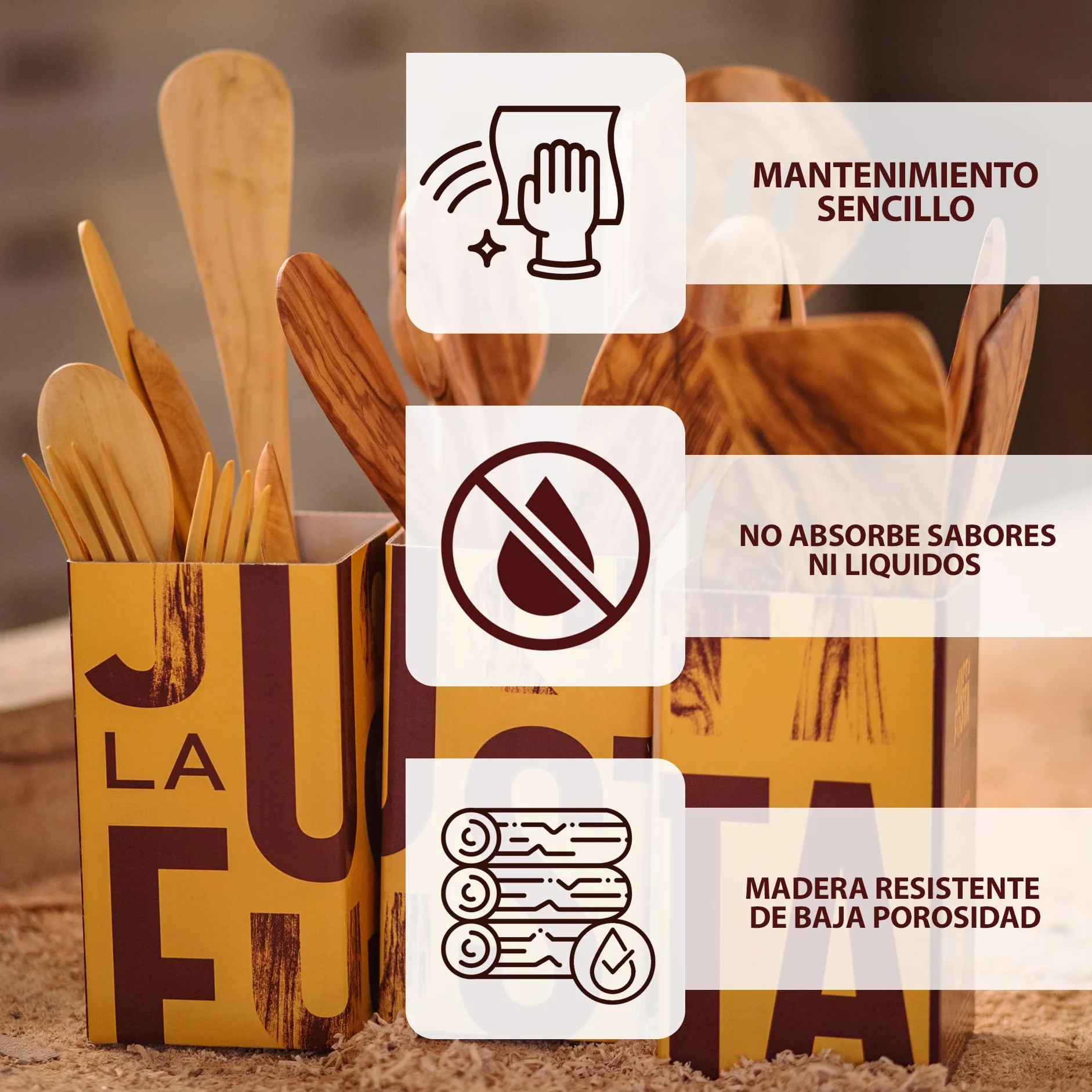 Tenedor De Puntas Finas Estilo Valenciano | Fabricado A Mano En España, Madera Natural De Olivo Resistente Con Propiedades Antibacterianas | Útil Para Servir O Comer