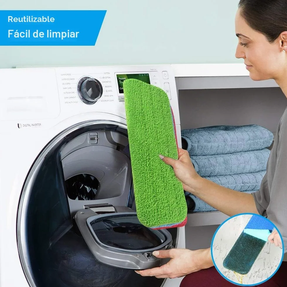 URAQT Almohadilla de fregona, Paquete de 3 Almohadillas de Limpieza de Microfibra, paño de fregona de Velcro, Almohadilla de mopa húmeda y Seca, Alta absorción de Agua, Repuesto para fregonas Planas