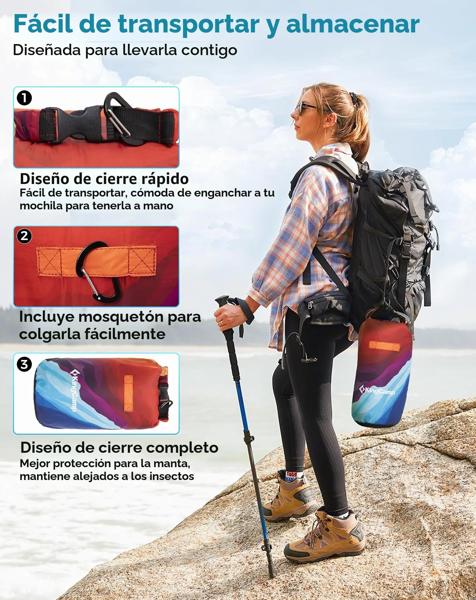 KingCamp Manta Camping Ultraligera 200x145 cm Impermeable Compacta Multiusa