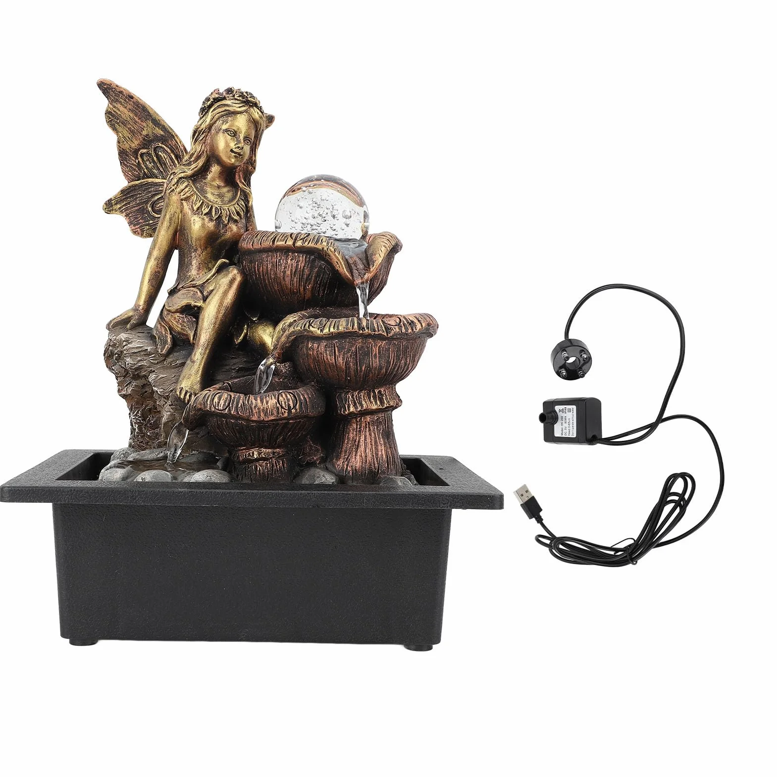 Fuente de Mesa Decorativa USB Bomba Silenciosa Luz LED para Sala de Estar, Fuente de Cascada de Escritorio Premium para Relajación