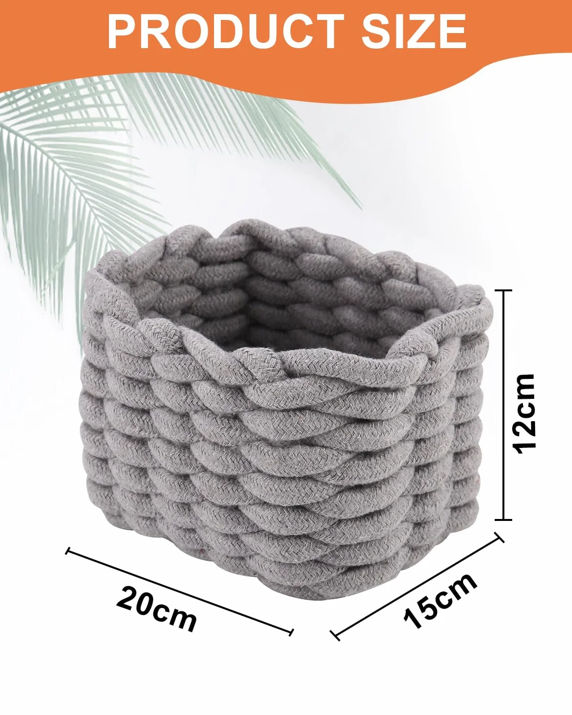 Juego de 2 Cestas Almacenaje Tejida Cuerda Algodón, Cajas Almacenaje Cuerda Algodón, Cesta Organizadora Bebe Hogar Gris