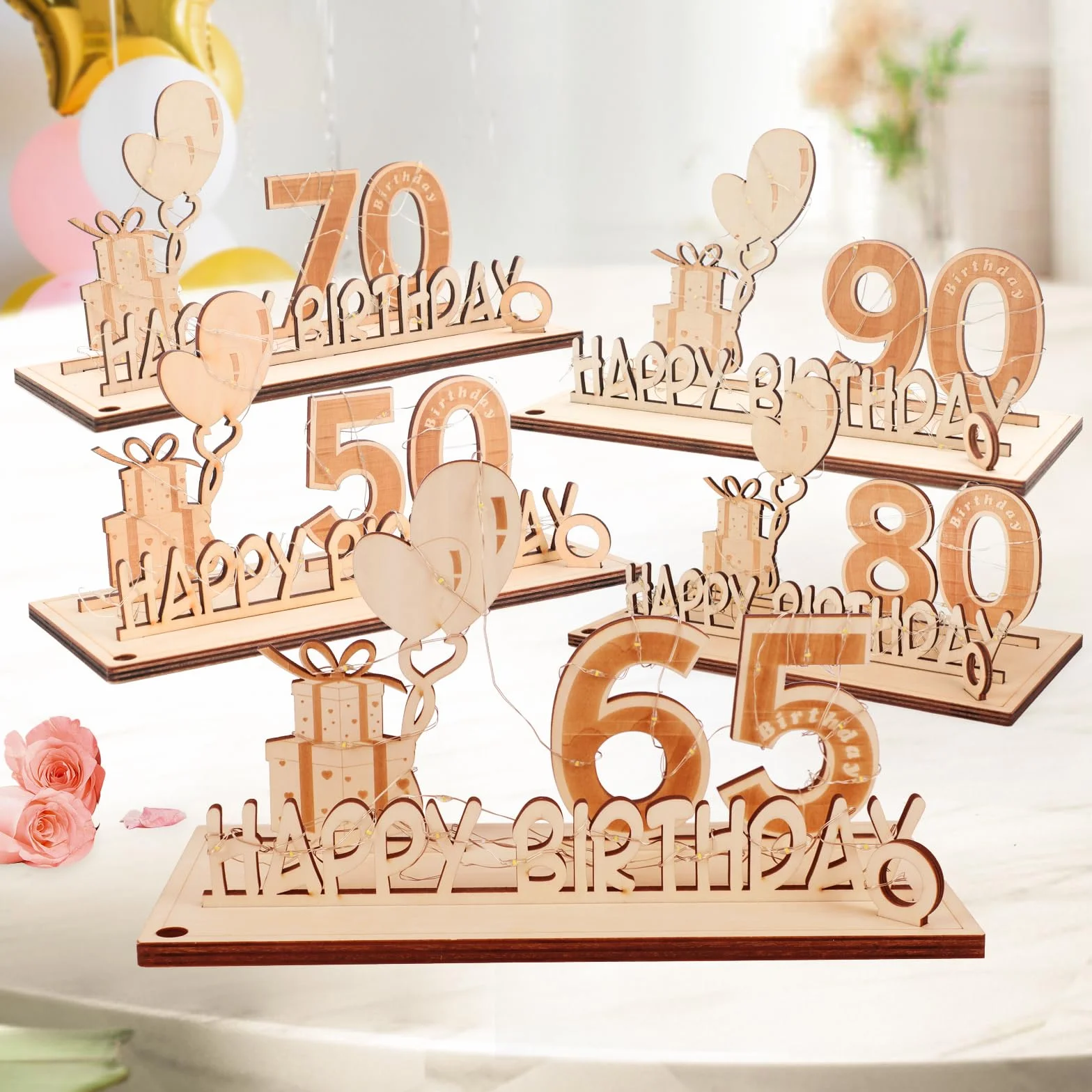 Regalos Originales de 65 Cumpleaños, Seutgjie Decoracion 65 Cumpleaños para Hombre Mujer con Tira de Luces LED y Libro de visitas para Aniversarios