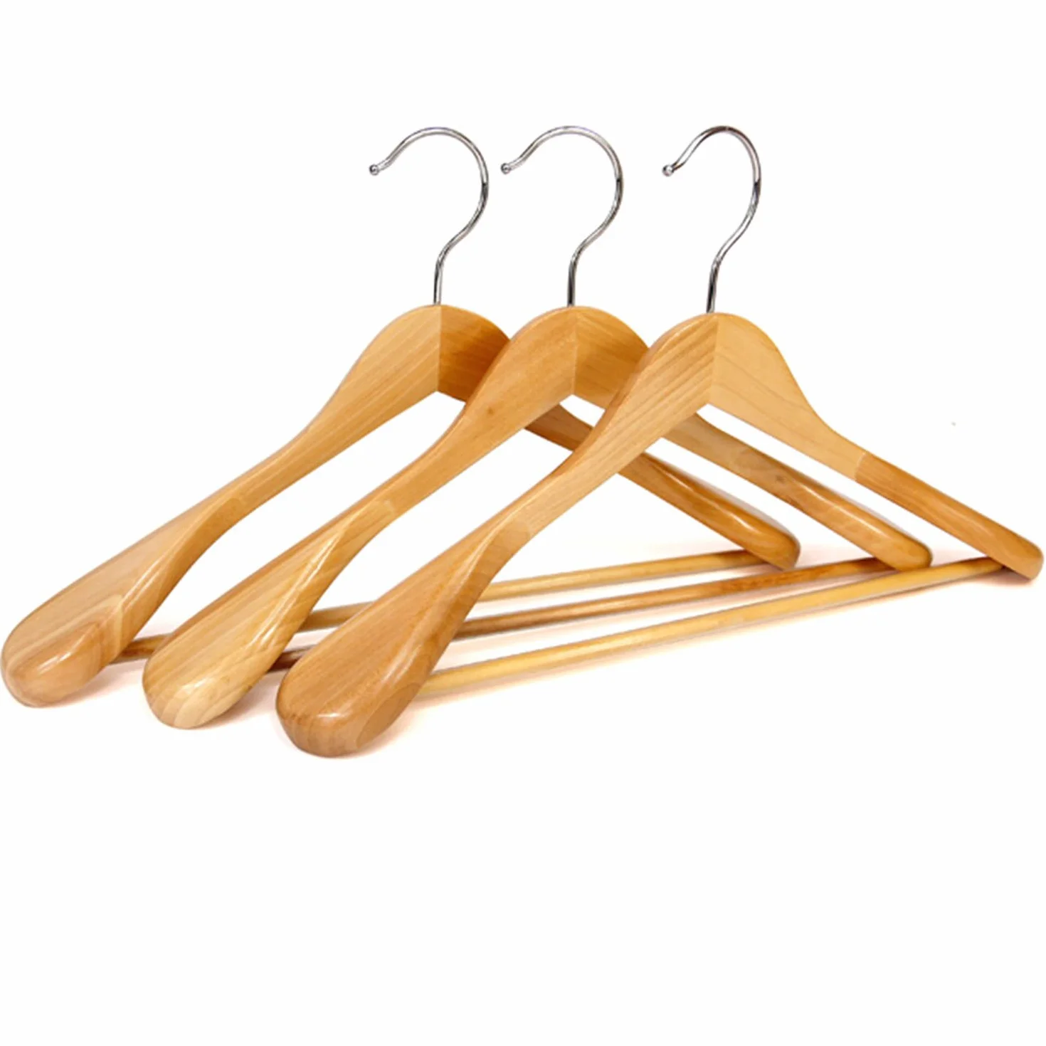6 Perchas de Madera Con Barra de Pantalones Antideslizante - Naturaleza Perchas Para Abrigos, Trajes (Hombros Extra Anchos)