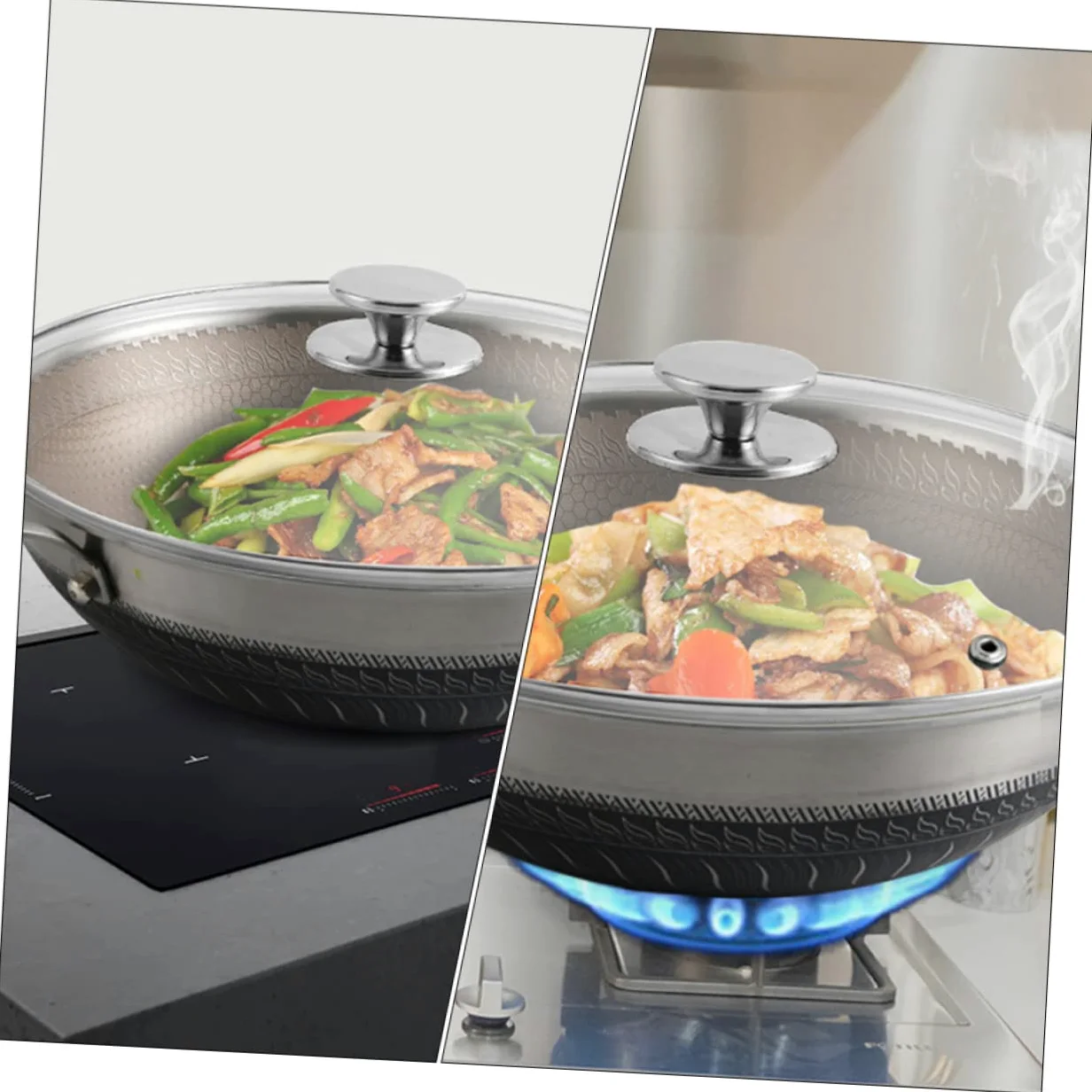 Cubierta redonda de acero inoxidable para ollas de acero inoxidable, tapa de sartén, tapa de sartén, cubierta universal para ollas de cocina, cubierta de alimentos, herramienta de cocina, cubierta
