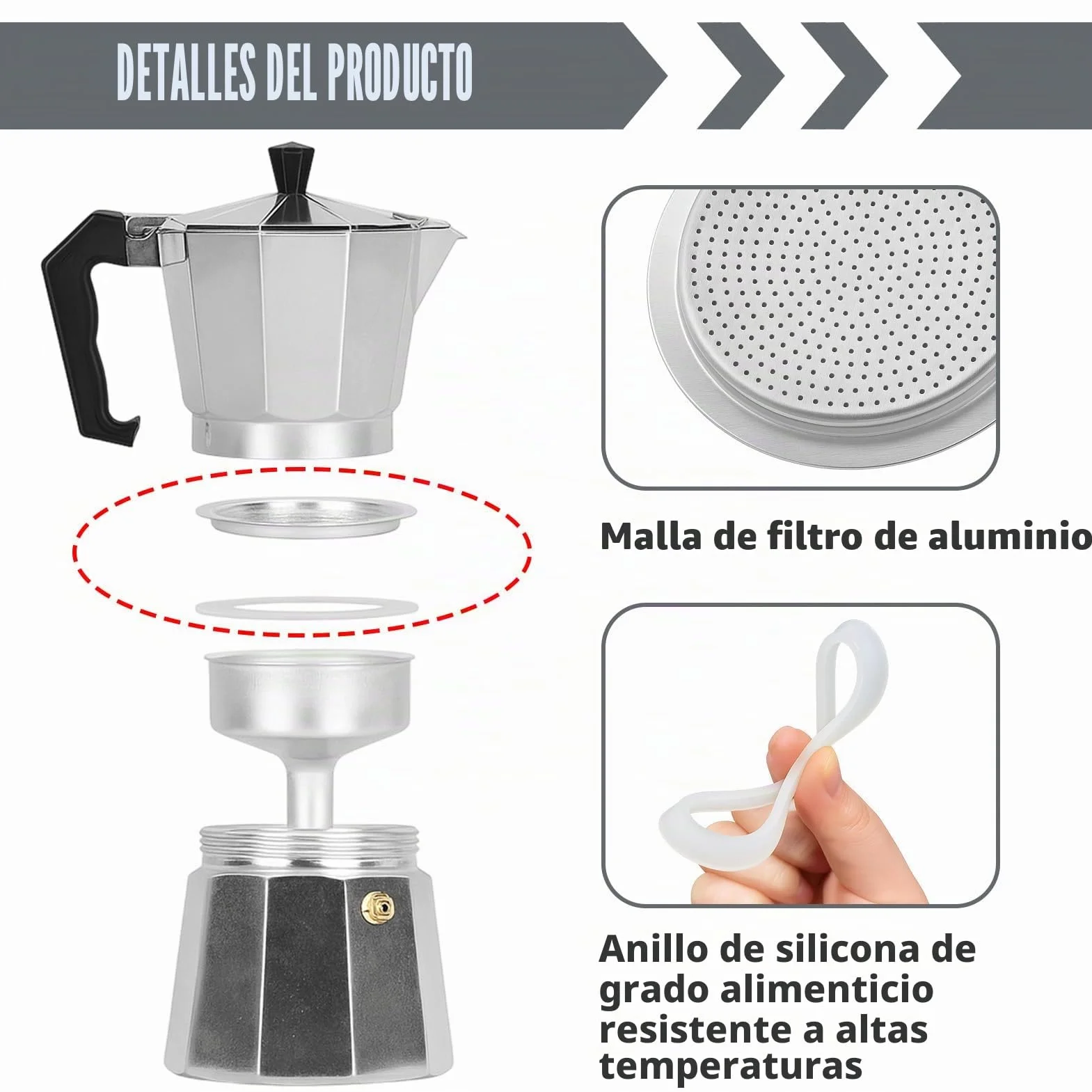 6 juntas de sellado para cafetera espresso, 6 tazas, junta de repuesto de silicona para cafetera espresso, con 2 piezas de filtro de aluminio, anillos de sellado para aluminio cafeteras