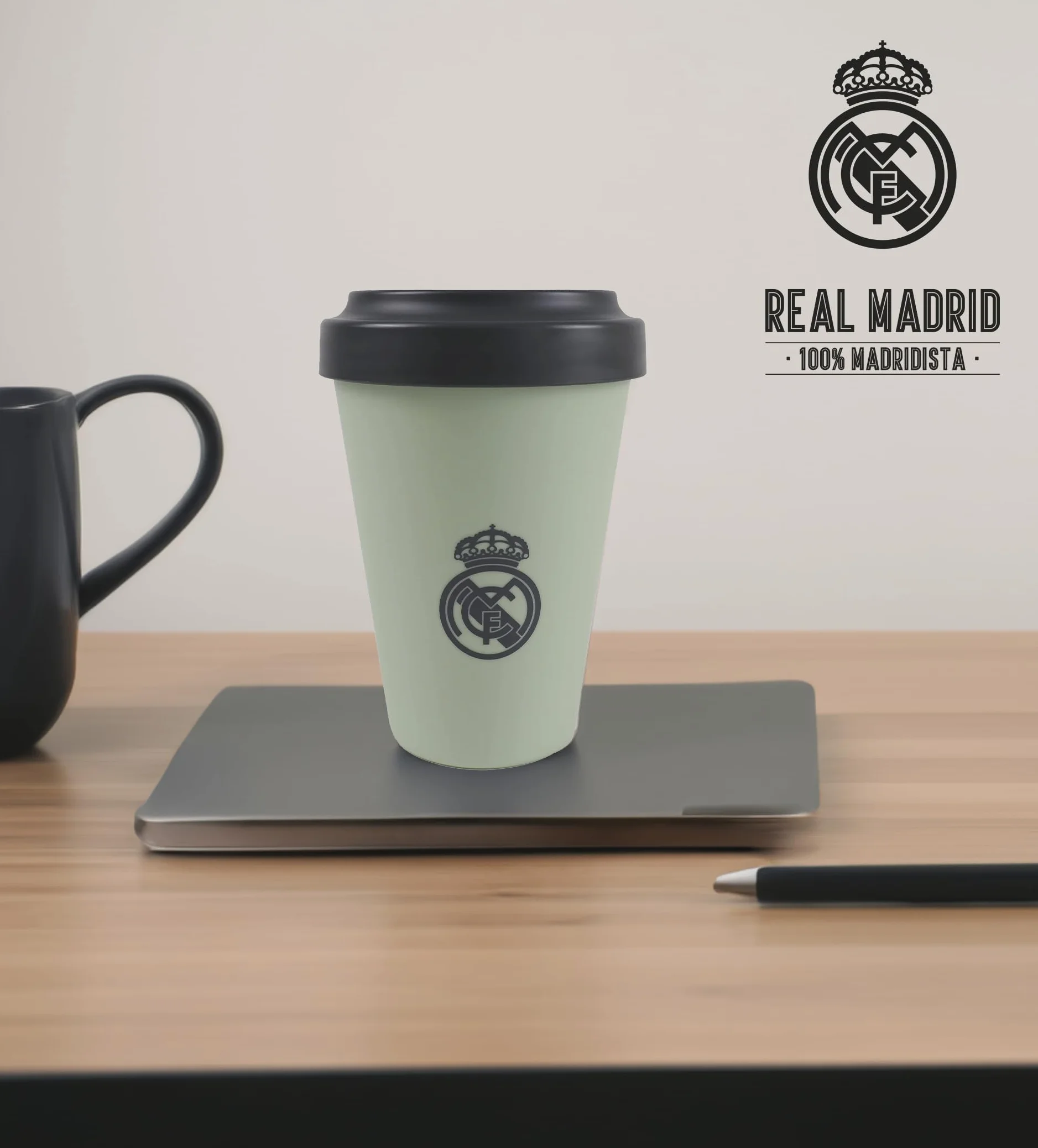CYPBRANDS Real Madrid Vaso para llevar con Tapa Verde Oficial