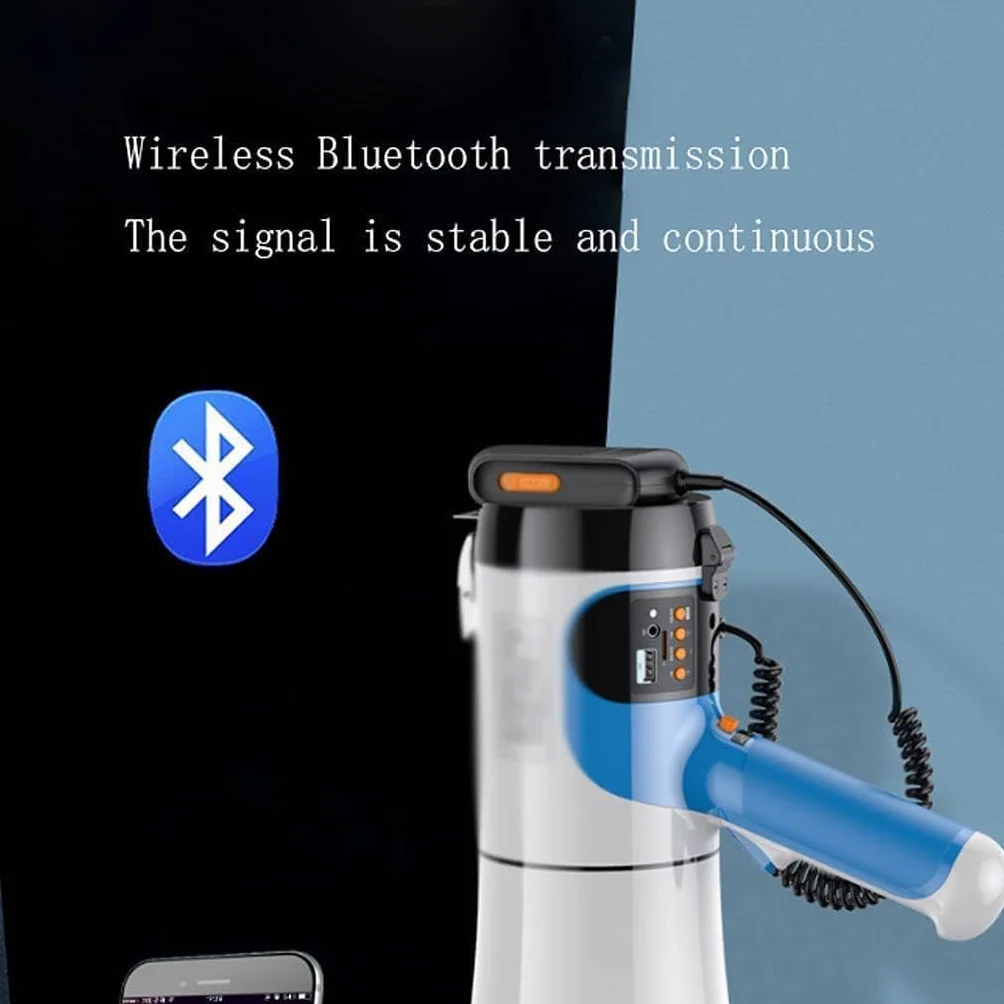 Megáfono de Mano 100W con Control de Volumen y Sirena USB Portátil